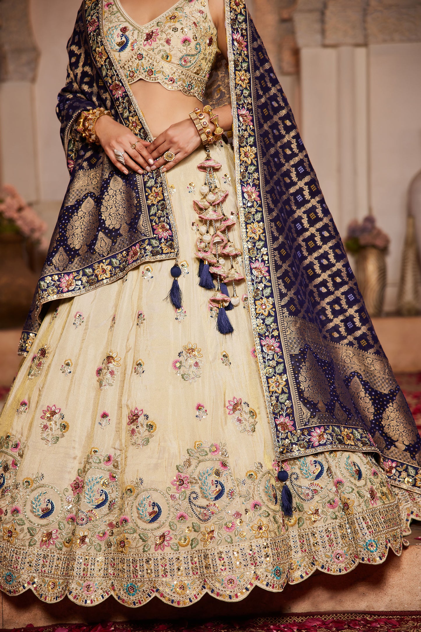 Navy Blue colour Tissue Sequins embroidery Lehenga choli & Dupatta