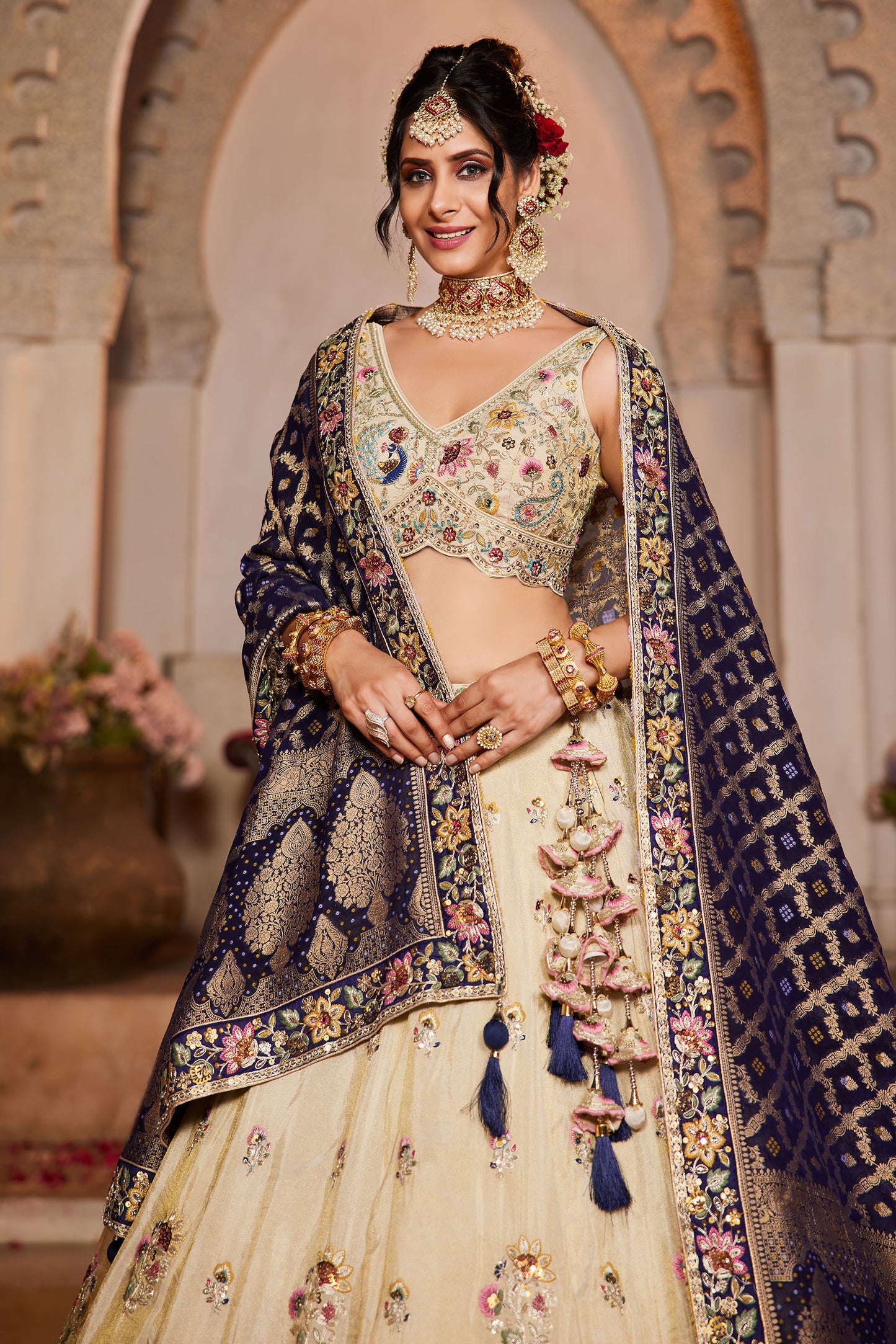 Navy Blue colour Tissue Sequins embroidery Lehenga choli & Dupatta