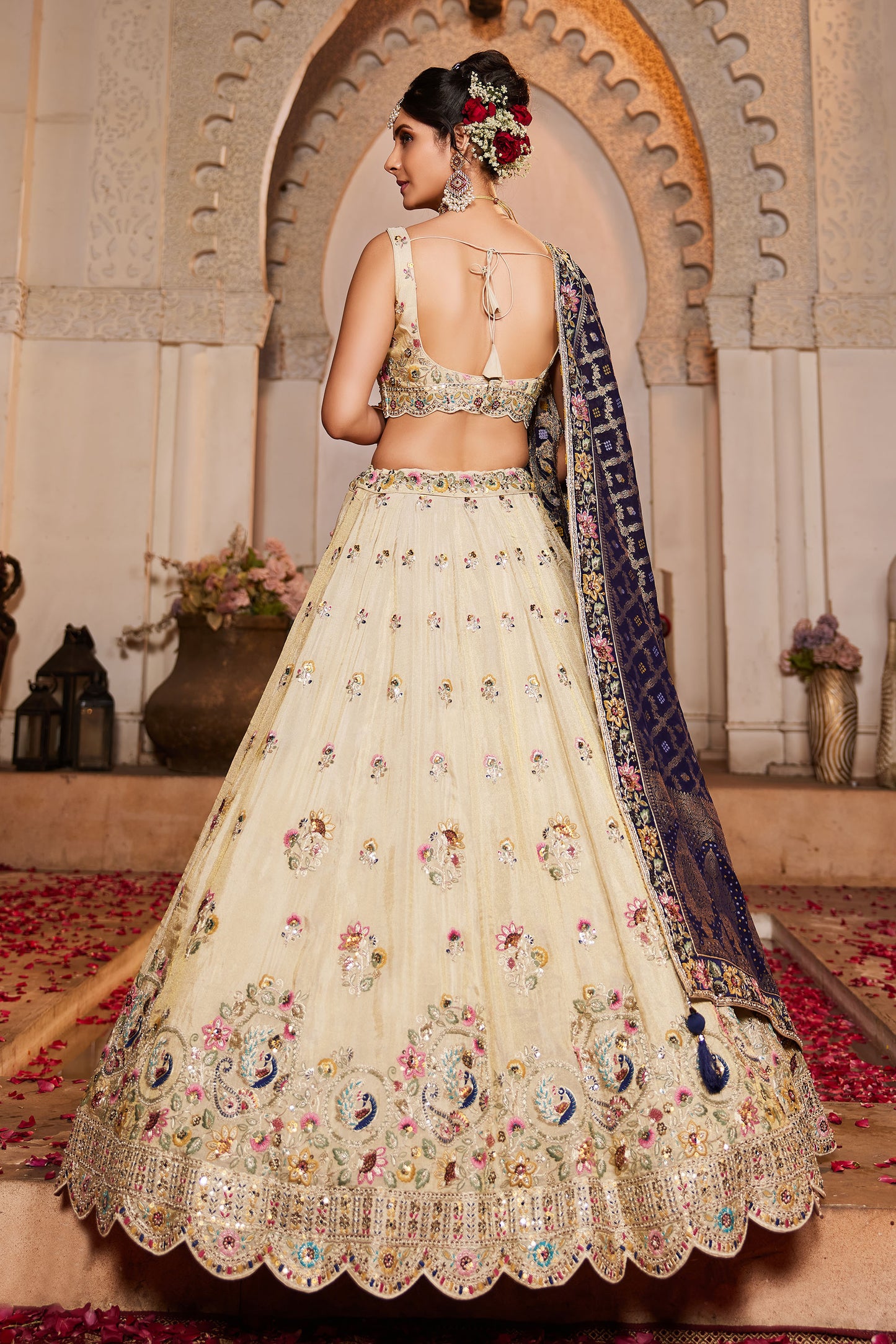 Navy Blue colour Tissue Sequins embroidery Lehenga choli & Dupatta