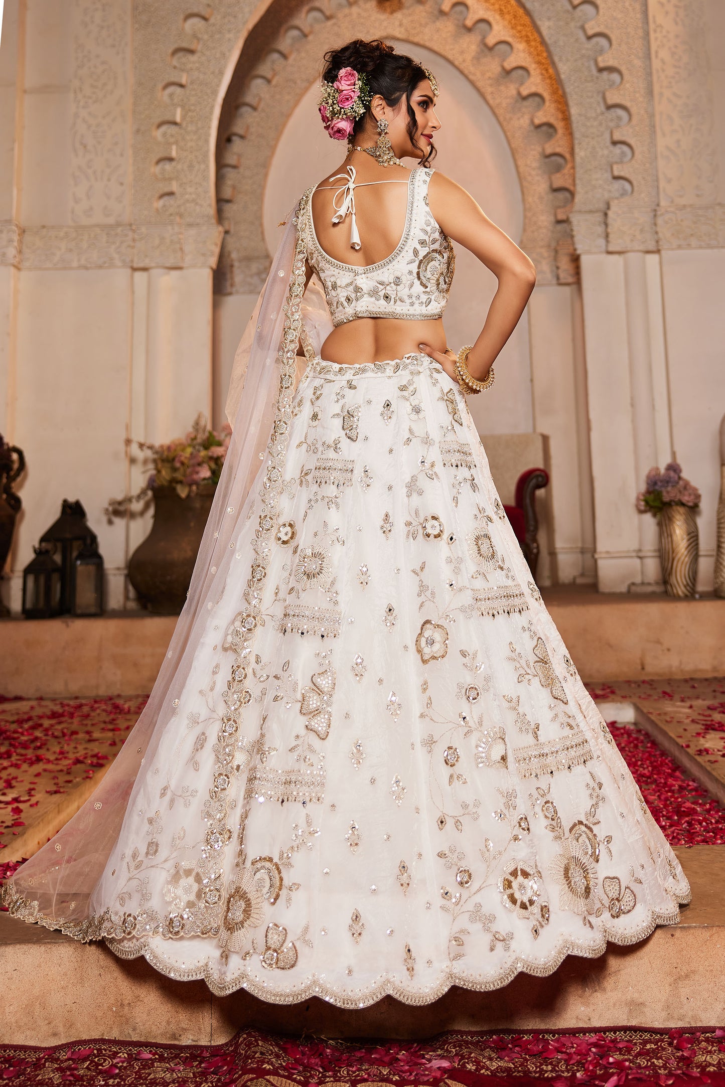 Off White Tissue Fabric Sequins embroidery Lehenga choli & Dupatta