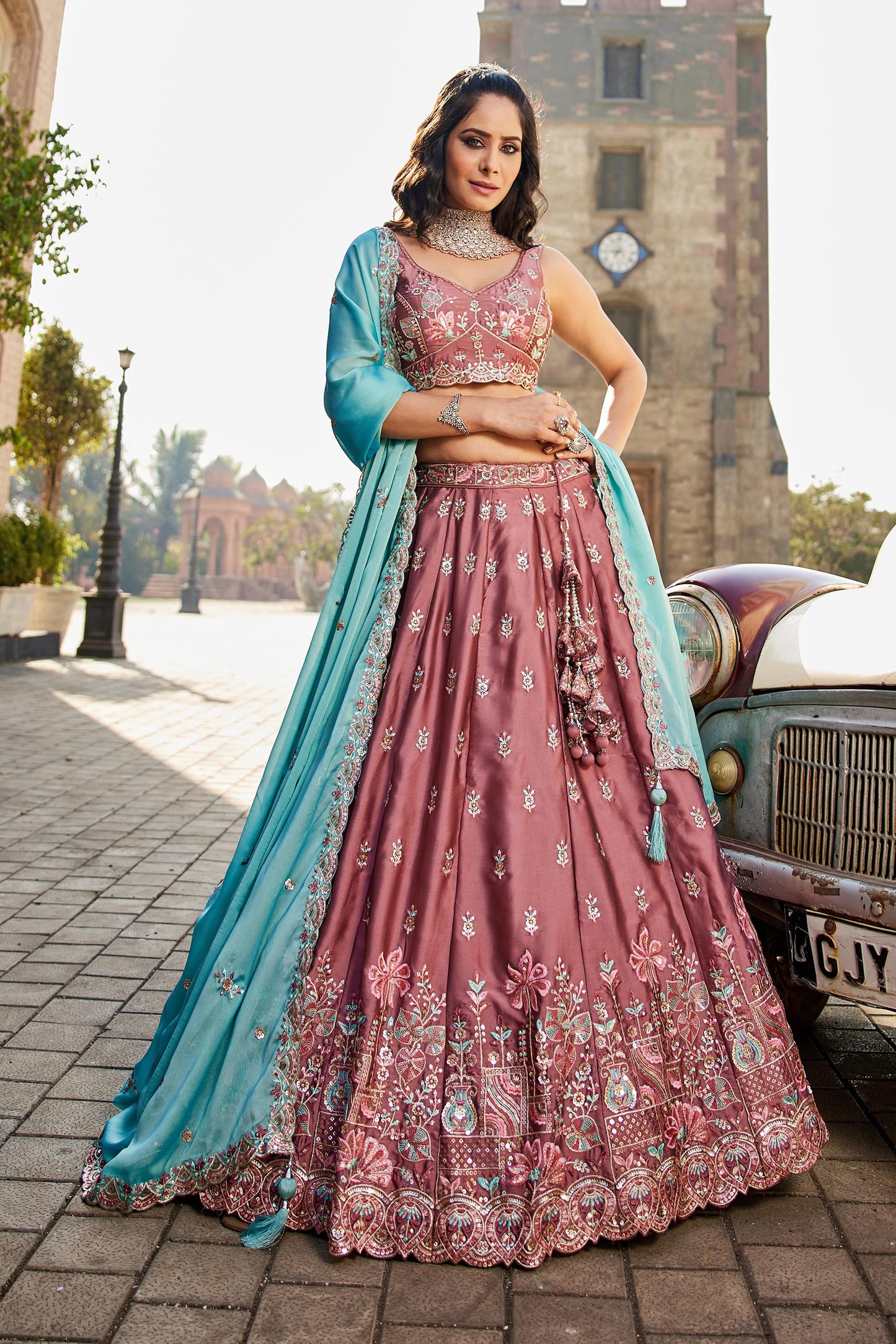 Rose gold Georgette Sequins embroidery Lehenga choli & Dupatta