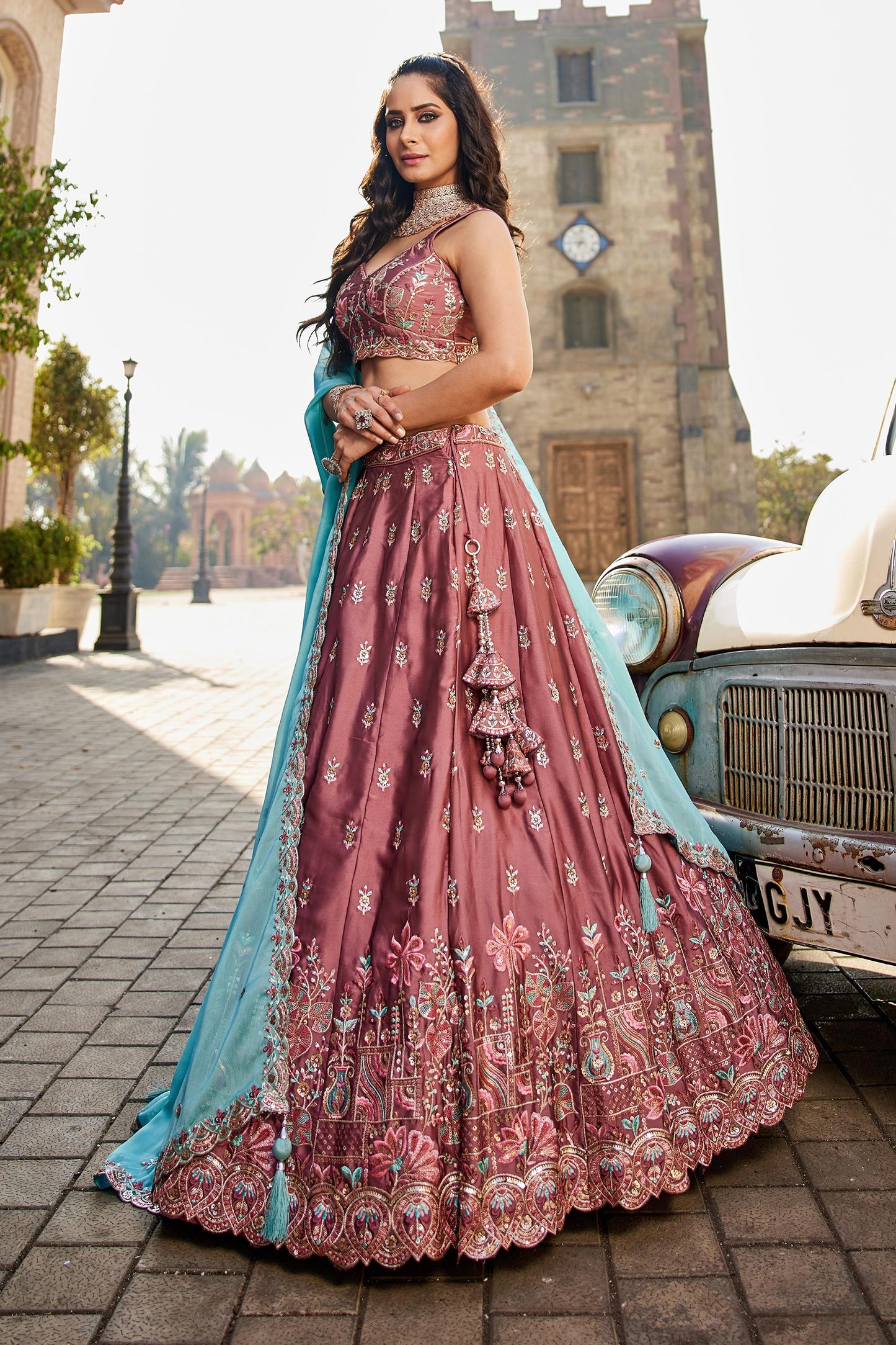 Rose gold Georgette Sequins embroidery Lehenga choli & Dupatta