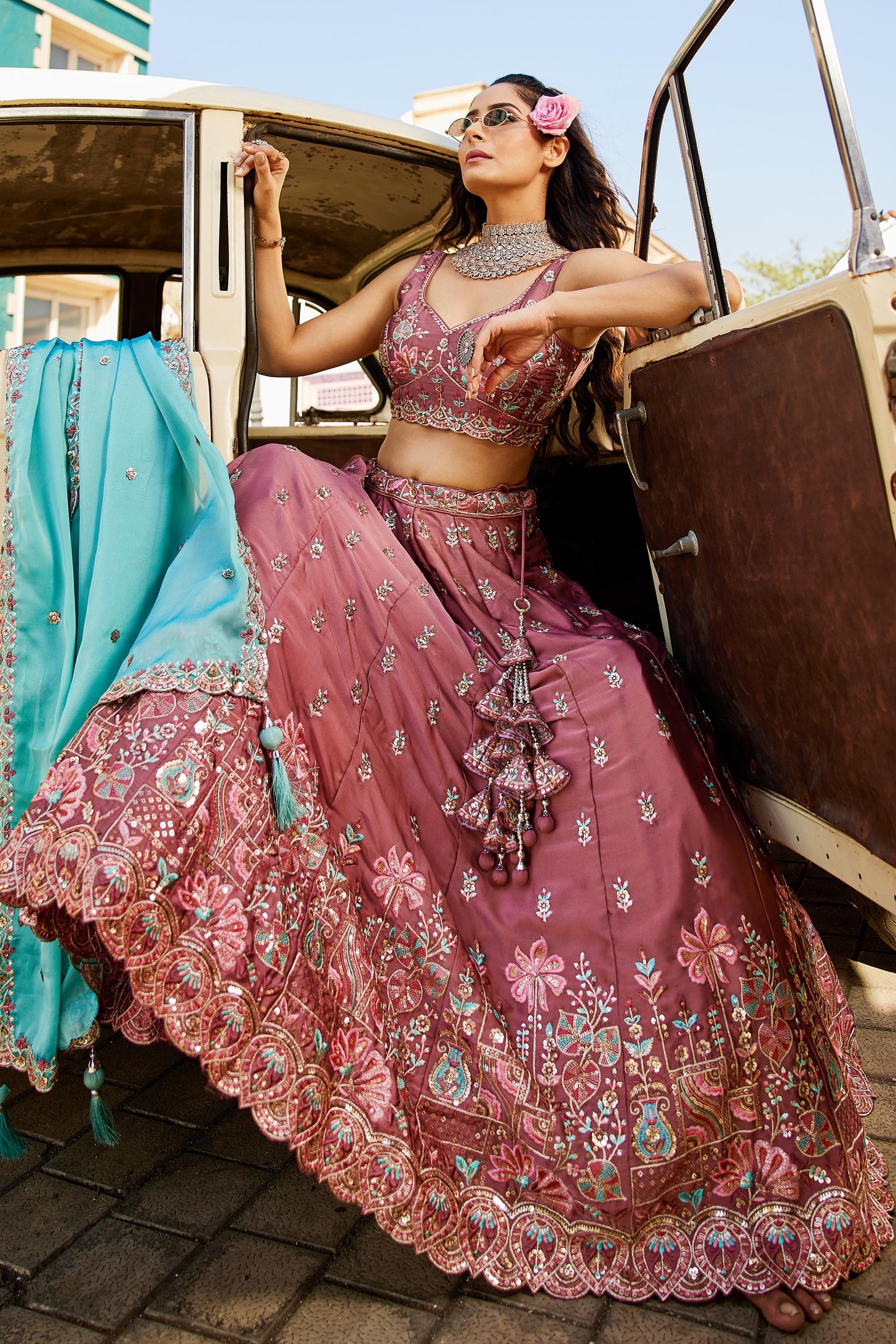 Rose gold Georgette Sequins embroidery Lehenga choli & Dupatta