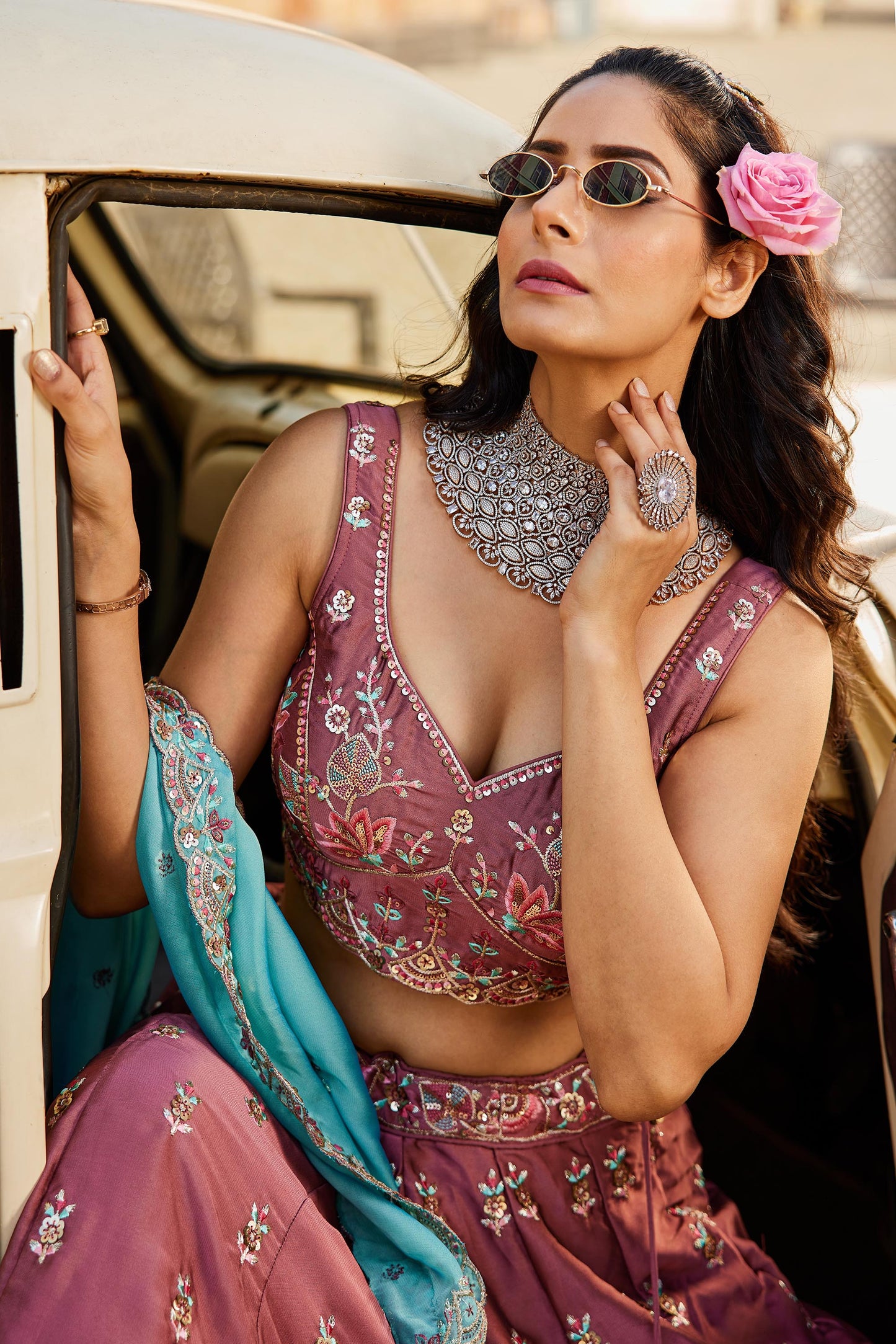 Rose gold Georgette Sequins embroidery Lehenga choli & Dupatta