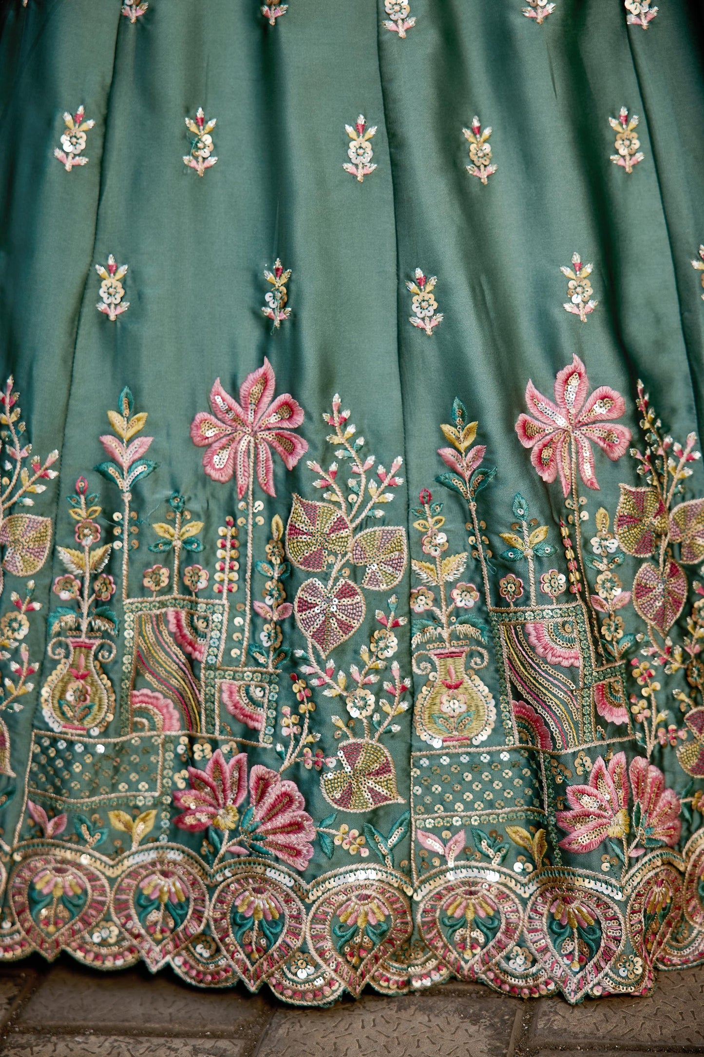 Lime green Georgette Sequins embroidery Lehenga choli & Dupatta