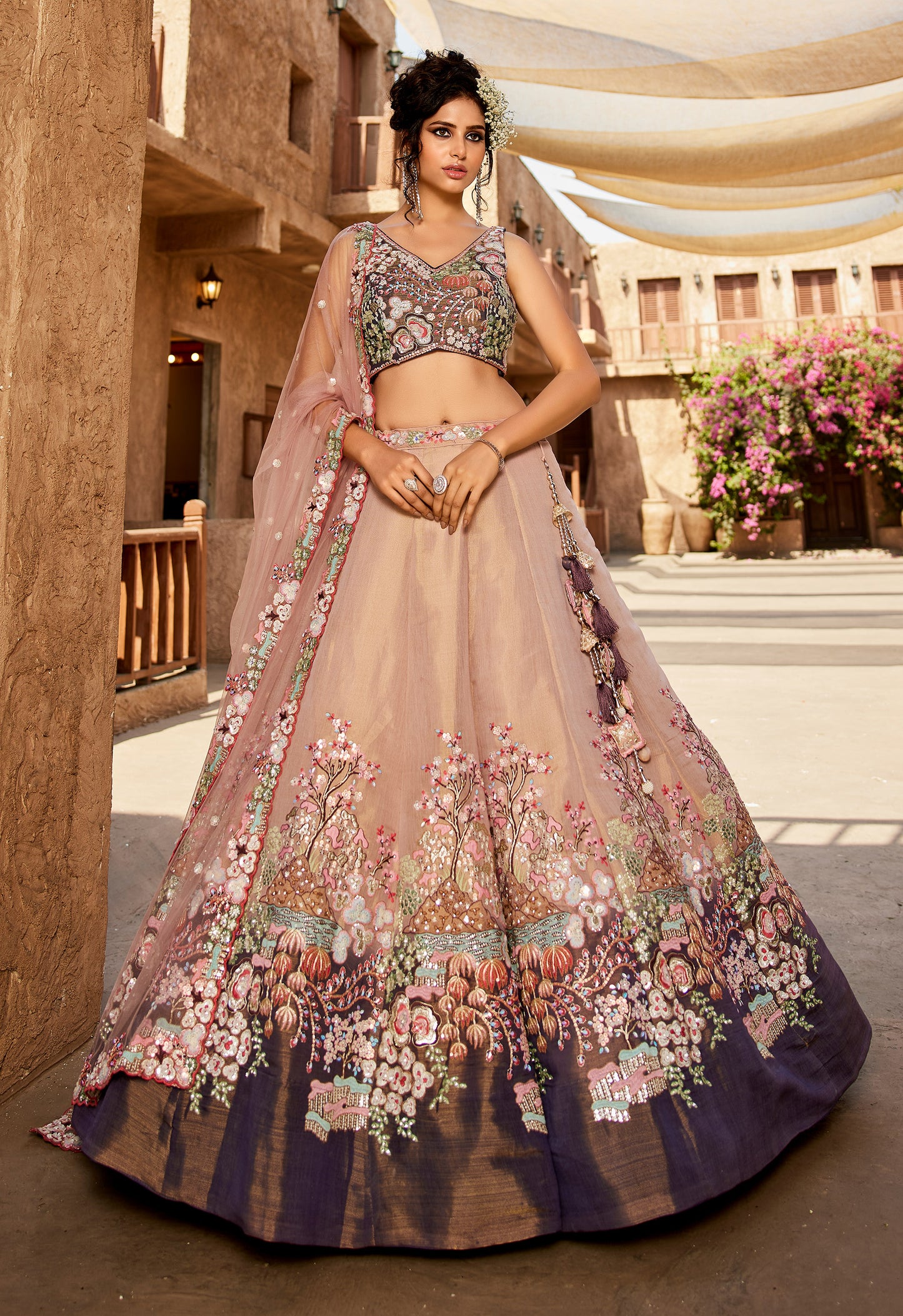Purple Net Sequinse embroidery Lehenga choli & Dupatta