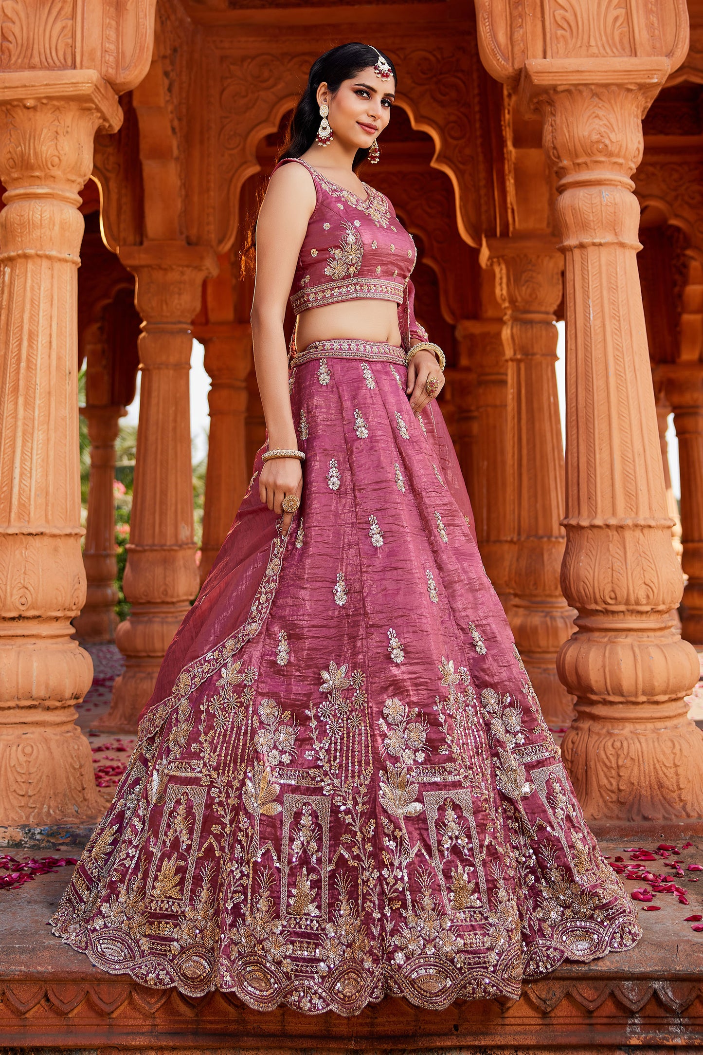 Pink Tissue Handwork cutdana embroidery Lehenga choli & Dupatta