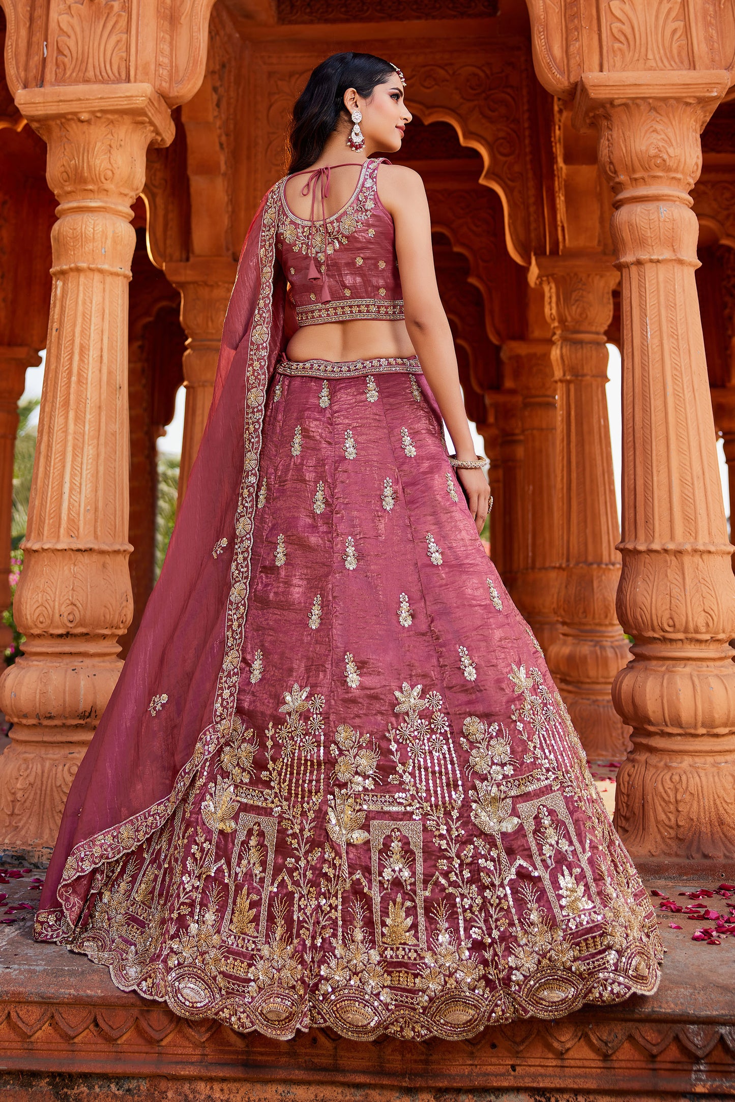 Pink Tissue Handwork cutdana embroidery Lehenga choli & Dupatta