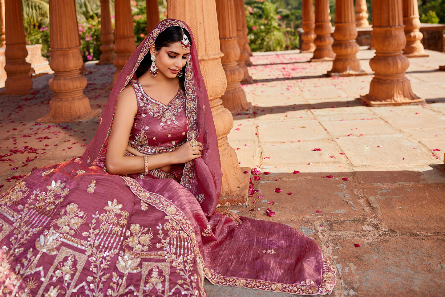 Pink Tissue Handwork cutdana embroidery Lehenga choli & Dupatta