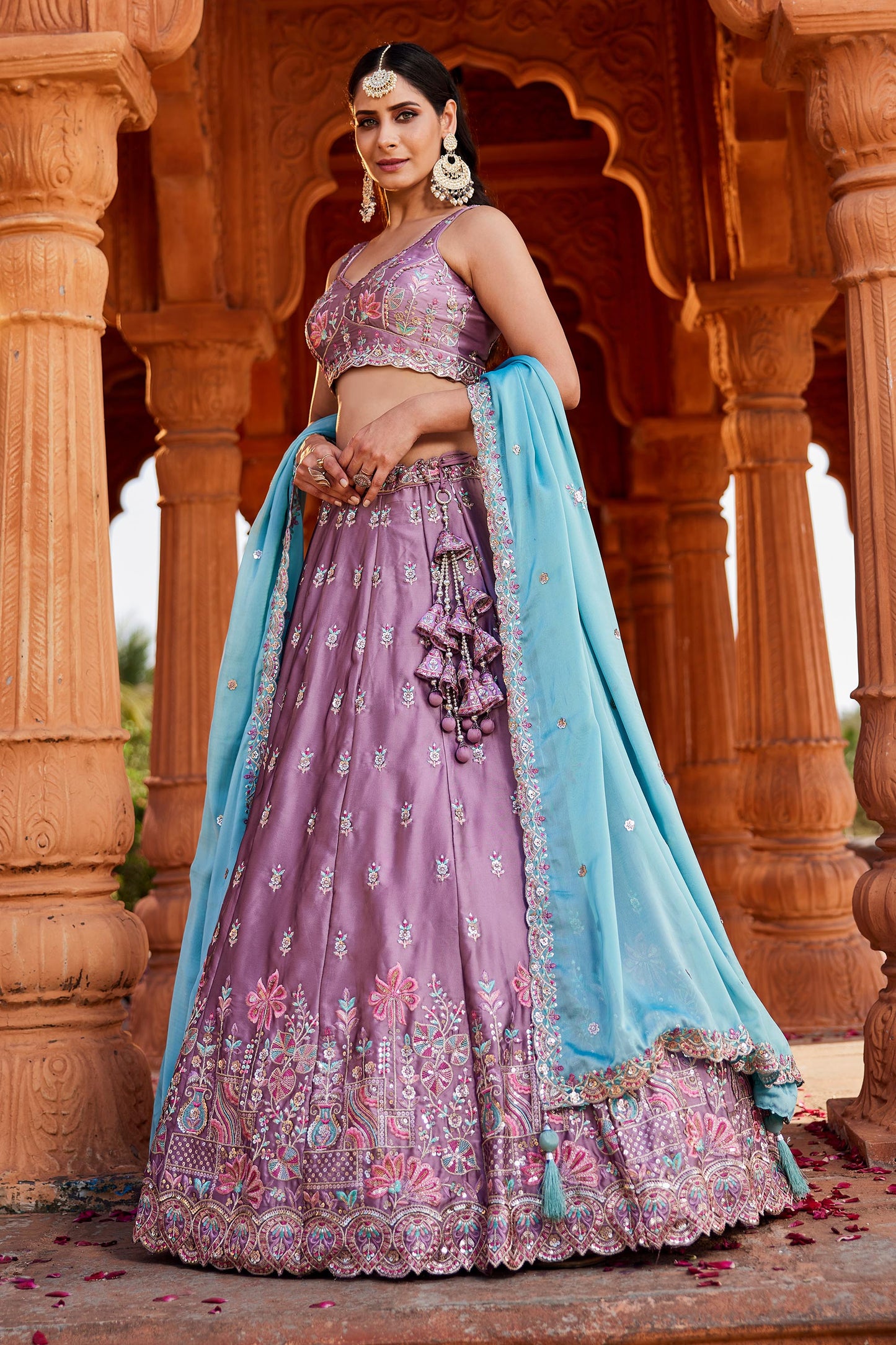 Lavender Georgette Sequins embroidery Lehenga choli & Dupatta