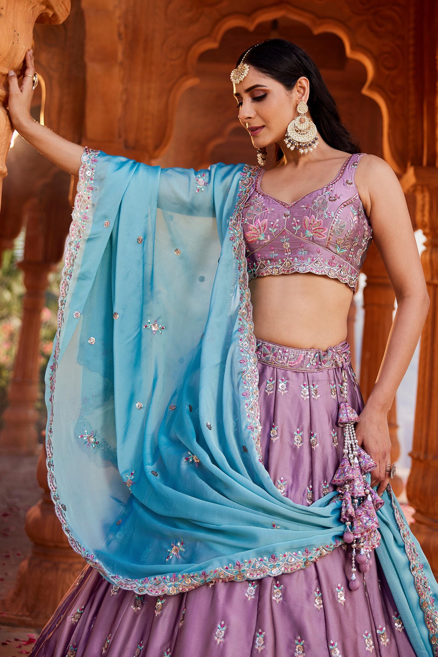 Lavender Georgette Sequins embroidery Lehenga choli & Dupatta