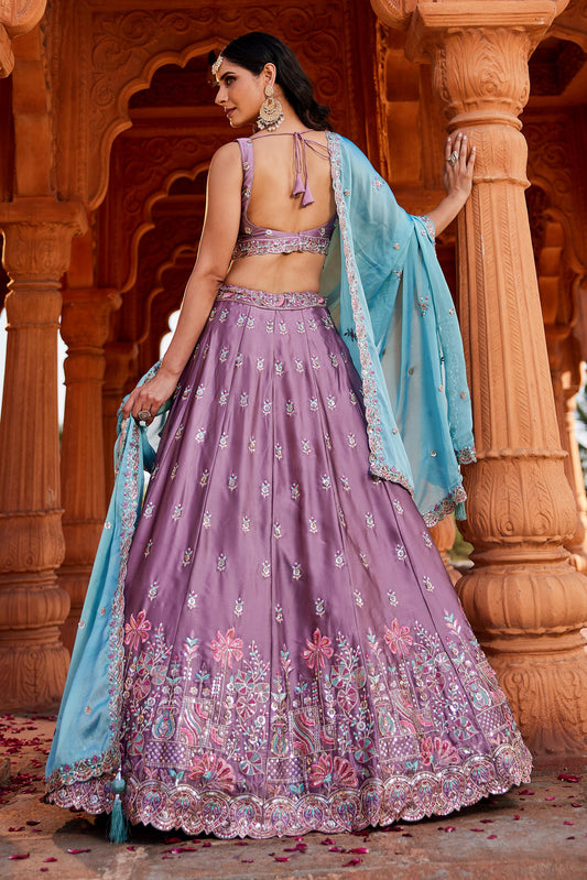 Lavender Georgette Sequins embroidery Lehenga choli & Dupatta