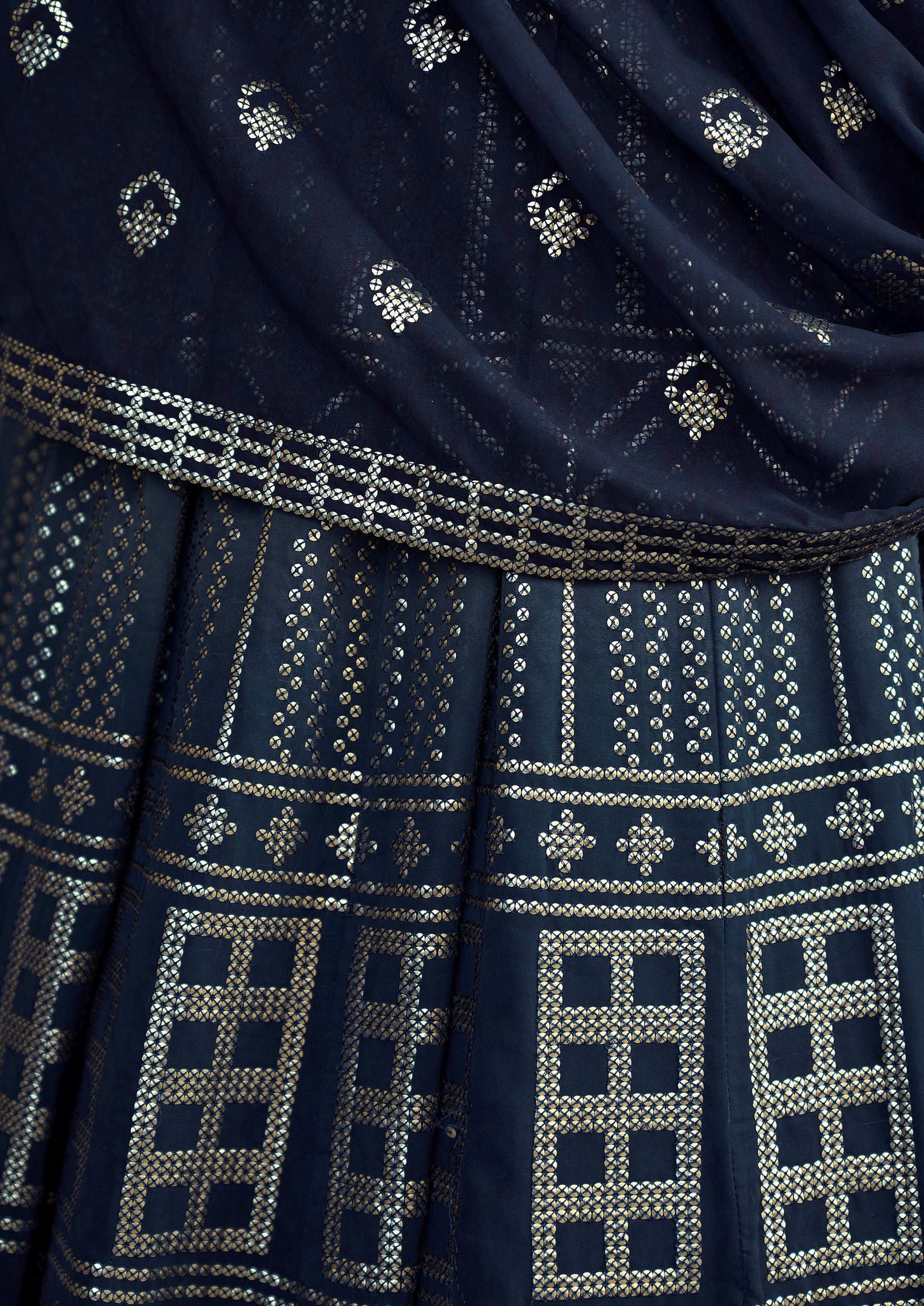 Navy Blue Resham Embroidery Faux Georgette Anarkali for Sangeet