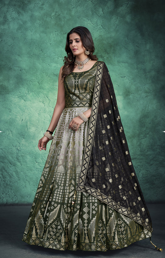 Green Resham Embroidery Faux Georgette Anarkali 