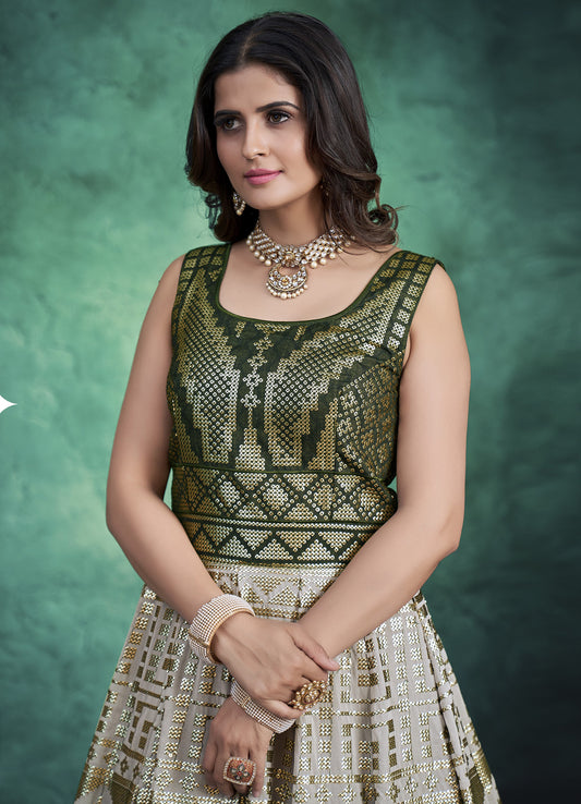 Green Resham Embroidery Faux Georgette Anarkali 