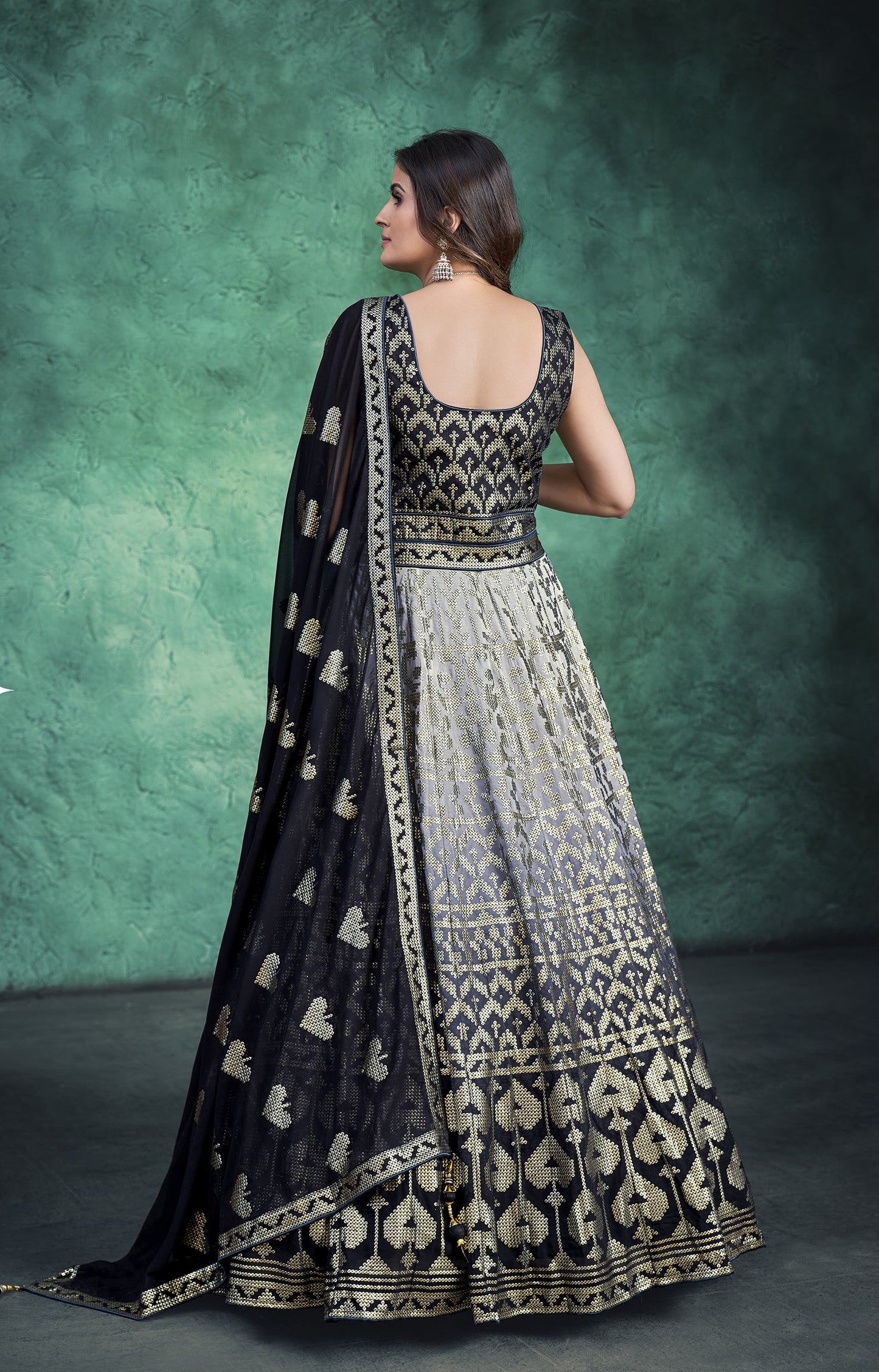 Grey and Black  Resham Embroidery Faux Georgette Anarkali for Sangeet