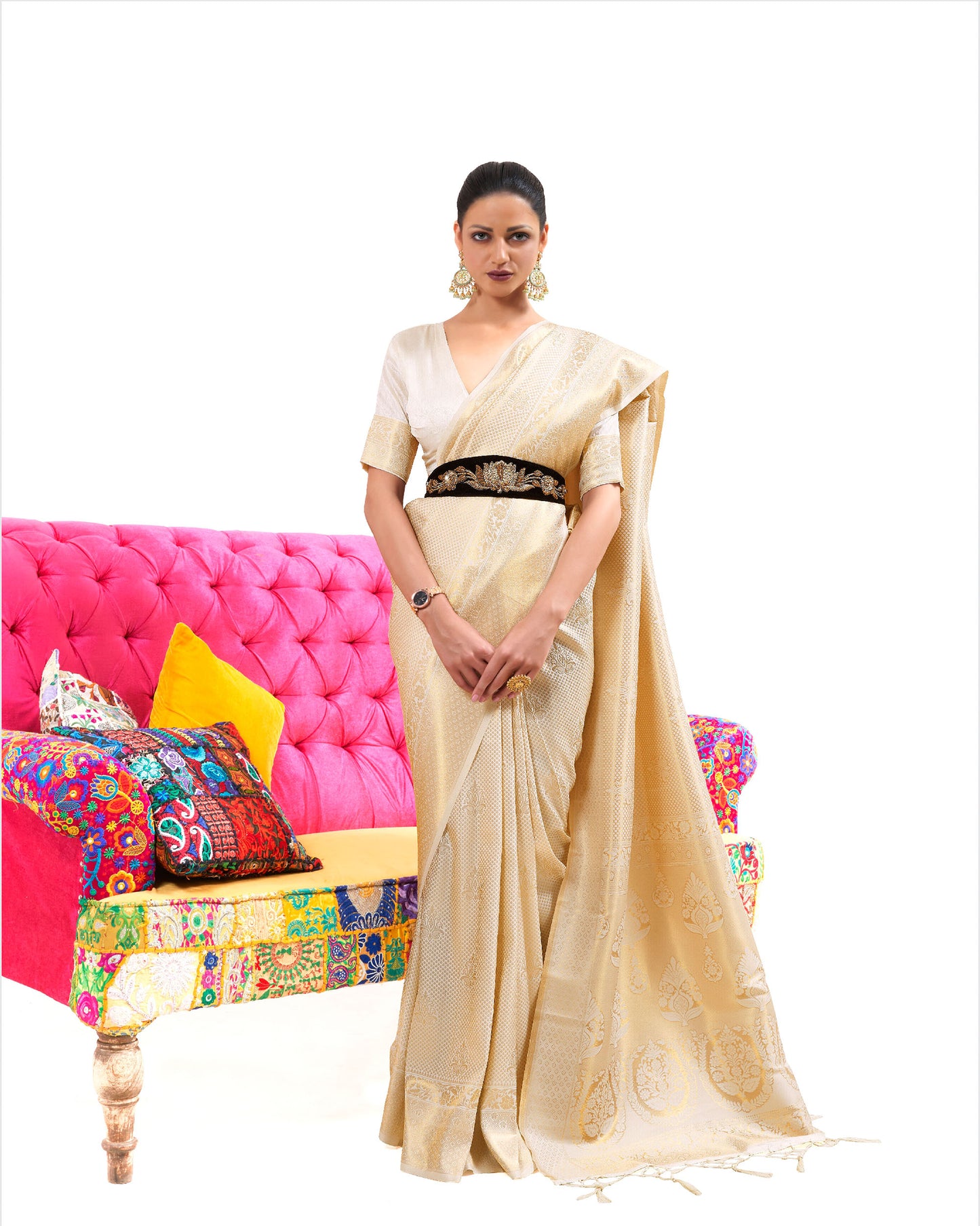 Beige Kuntal Silk Handloom Saree