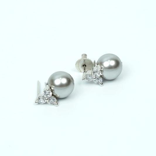 Zevar Club Rhodium-Plated Cubic Zirconia & Glossy Black Gunmetal Pearl Drop Earrings
