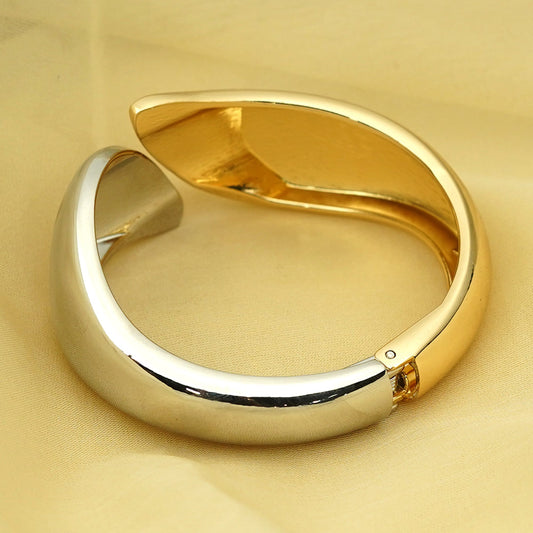 Zevar Club Gold & Silver Dual Tone Stainless Steel Tarnish Free Waterproof Glossy Curved Openable Statement Bracelet for Women