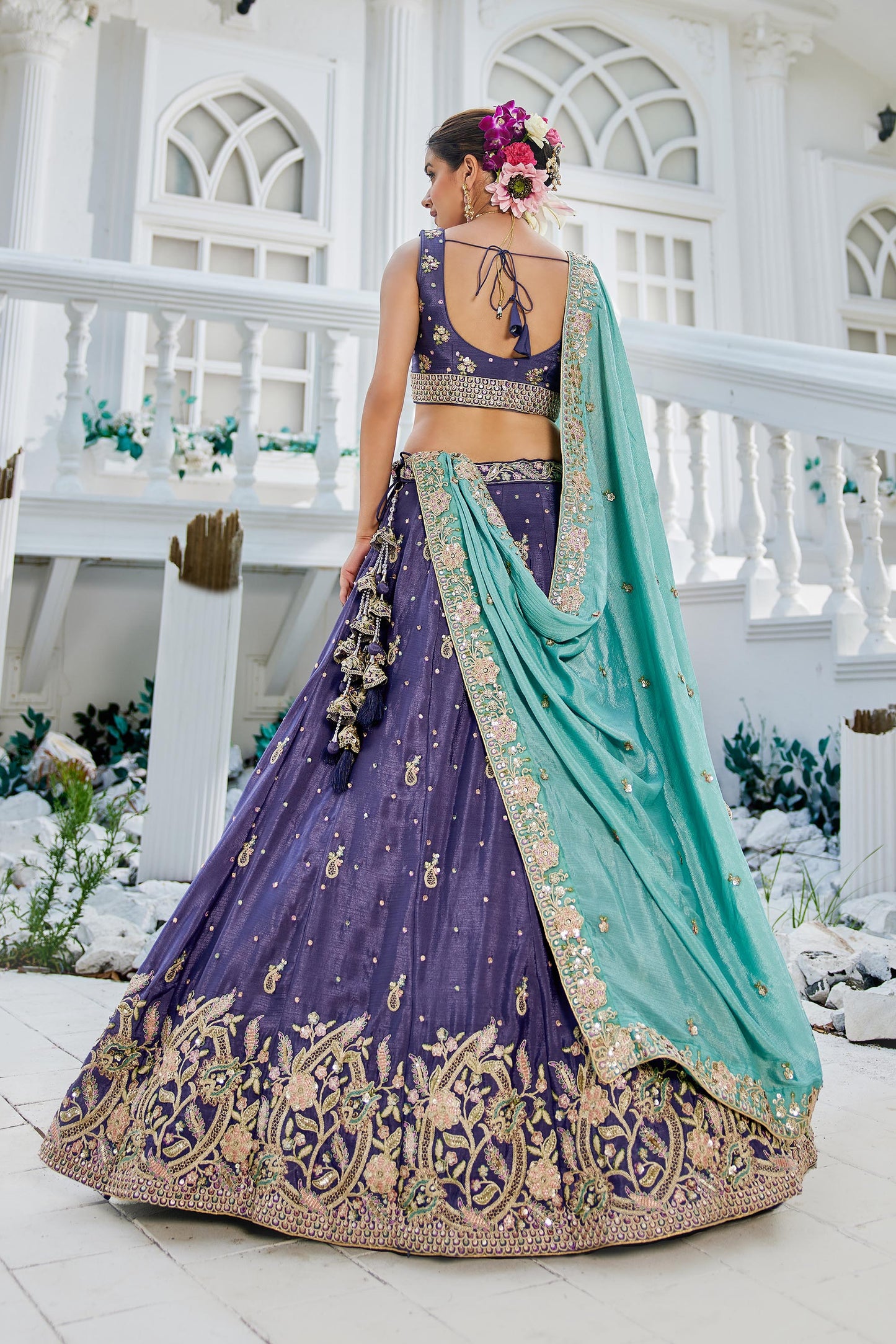 Purple colour Chinnon Sequinse embroidery Lehenga choli & Dupatta