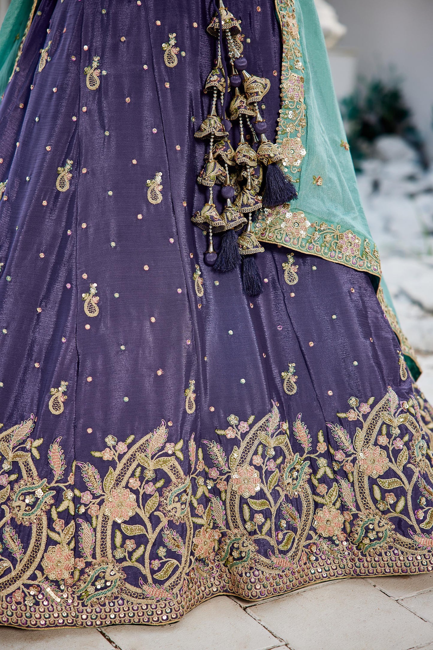 Purple colour Chinnon Sequinse embroidery Lehenga choli & Dupatta
