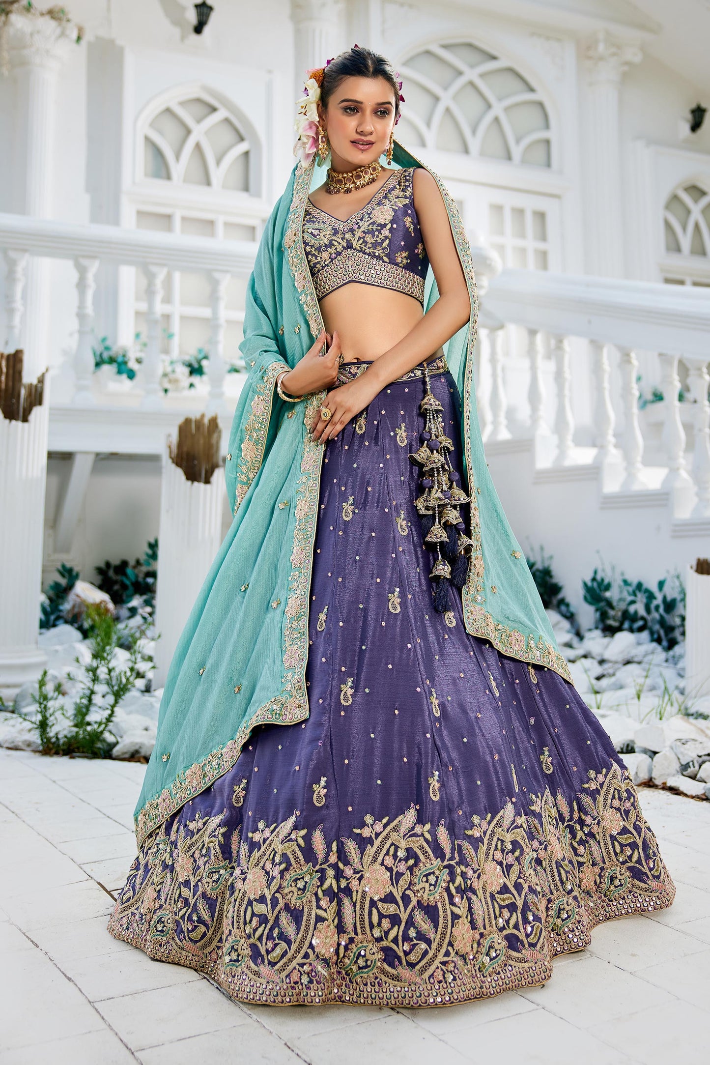 Purple colour Chinnon Sequinse embroidery Lehenga choli & Dupatta