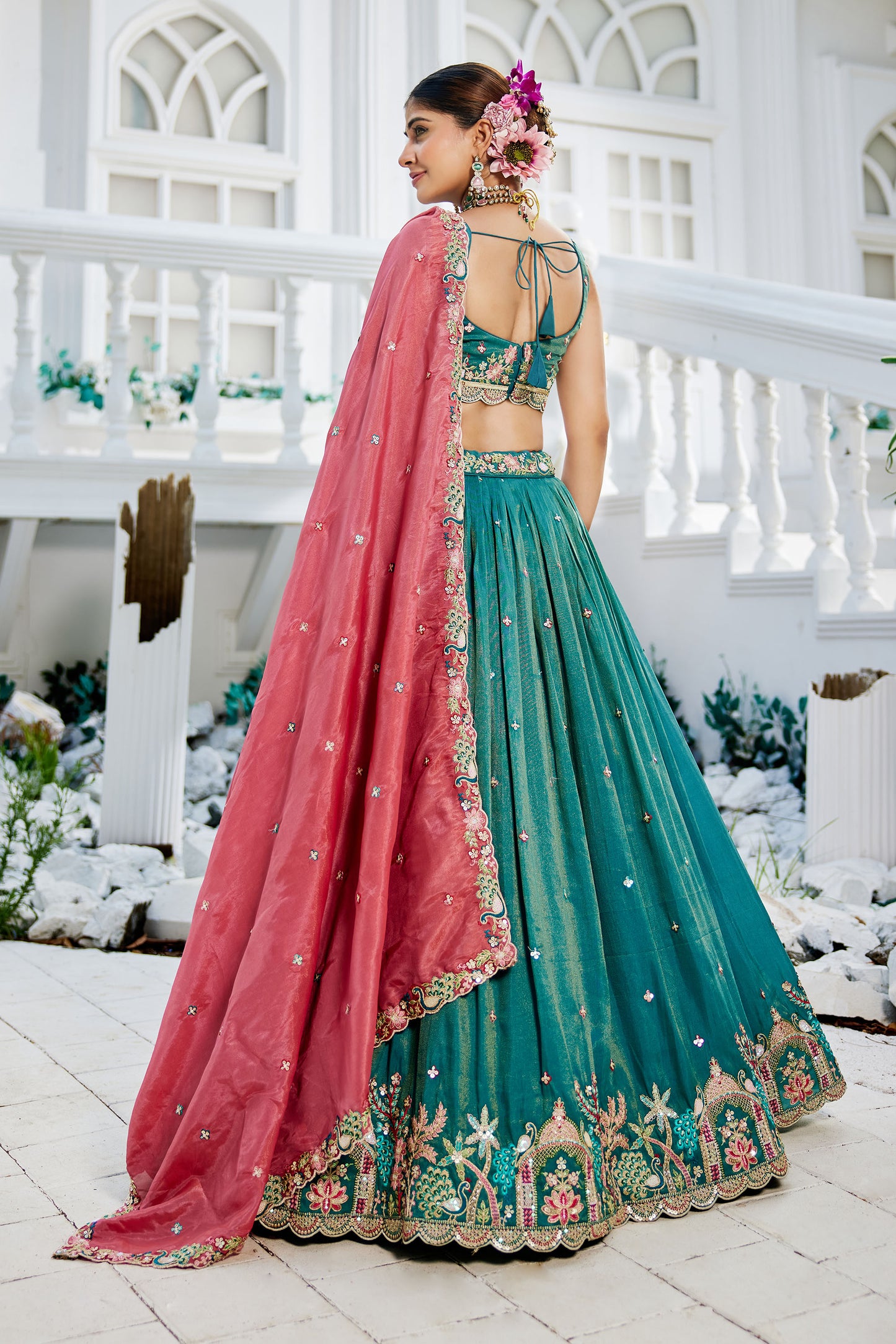 Sea Green colour Satin Sequins embroidery Lehenga choli & Dupatta