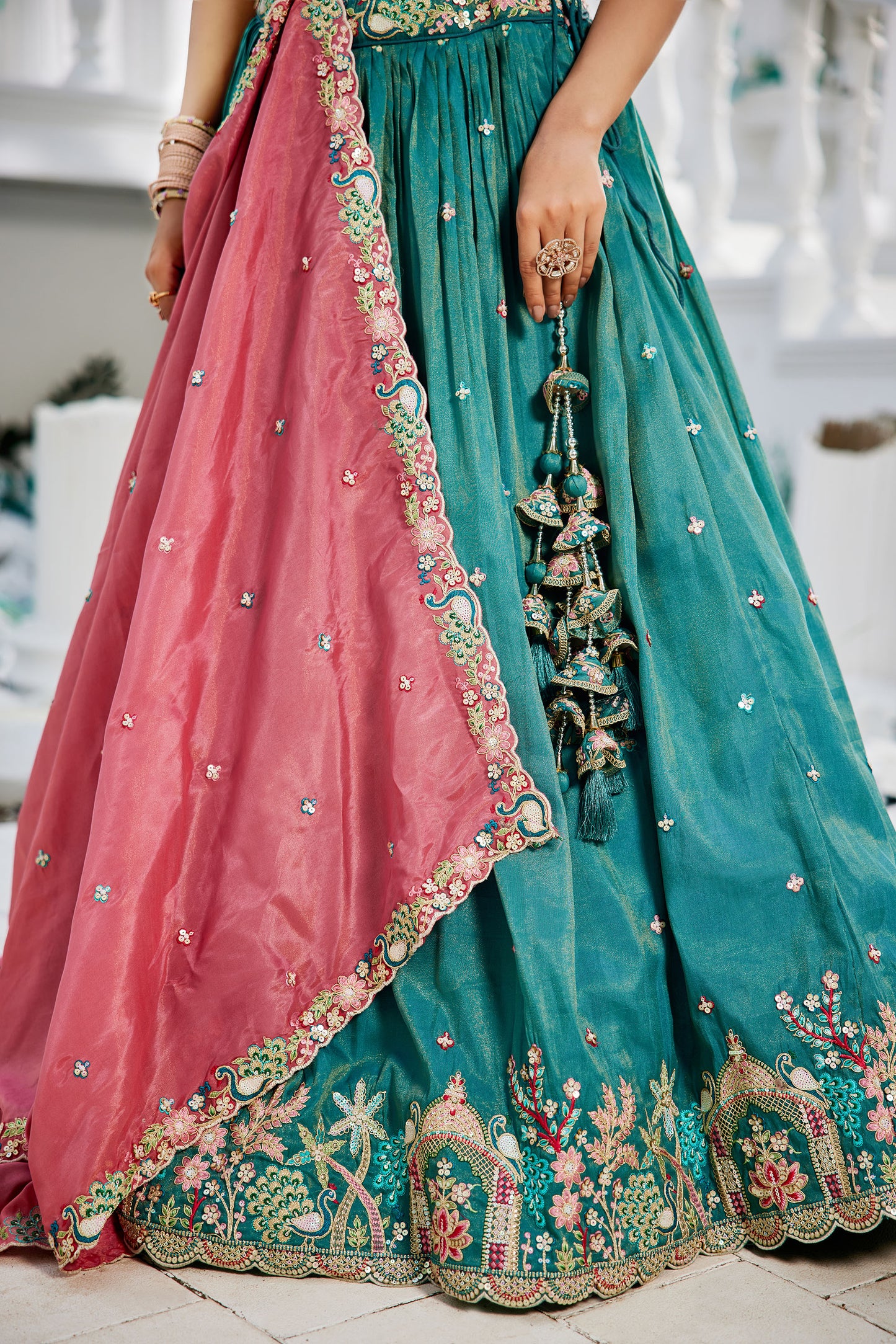 Sea Green colour Satin Sequins embroidery Lehenga choli & Dupatta