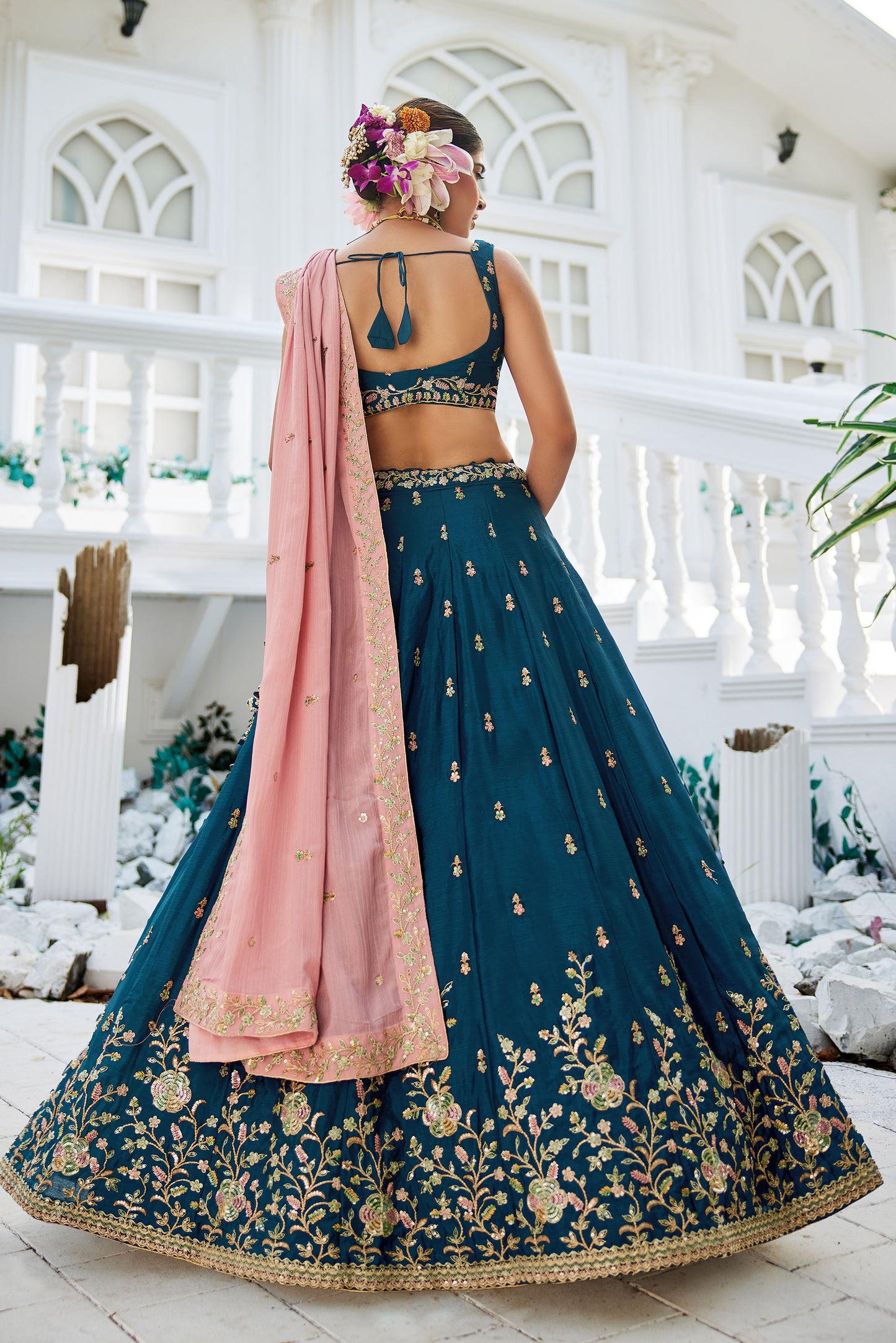Navy blue colour Chiffon Sequins embroidery Lehenga choli & Dupatta