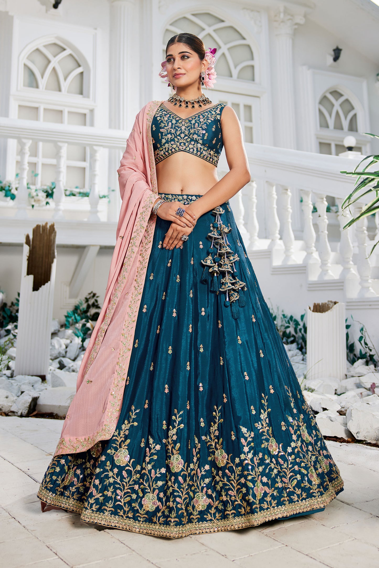 Navy blue colour Chiffon Sequins embroidery Lehenga choli & Dupatta