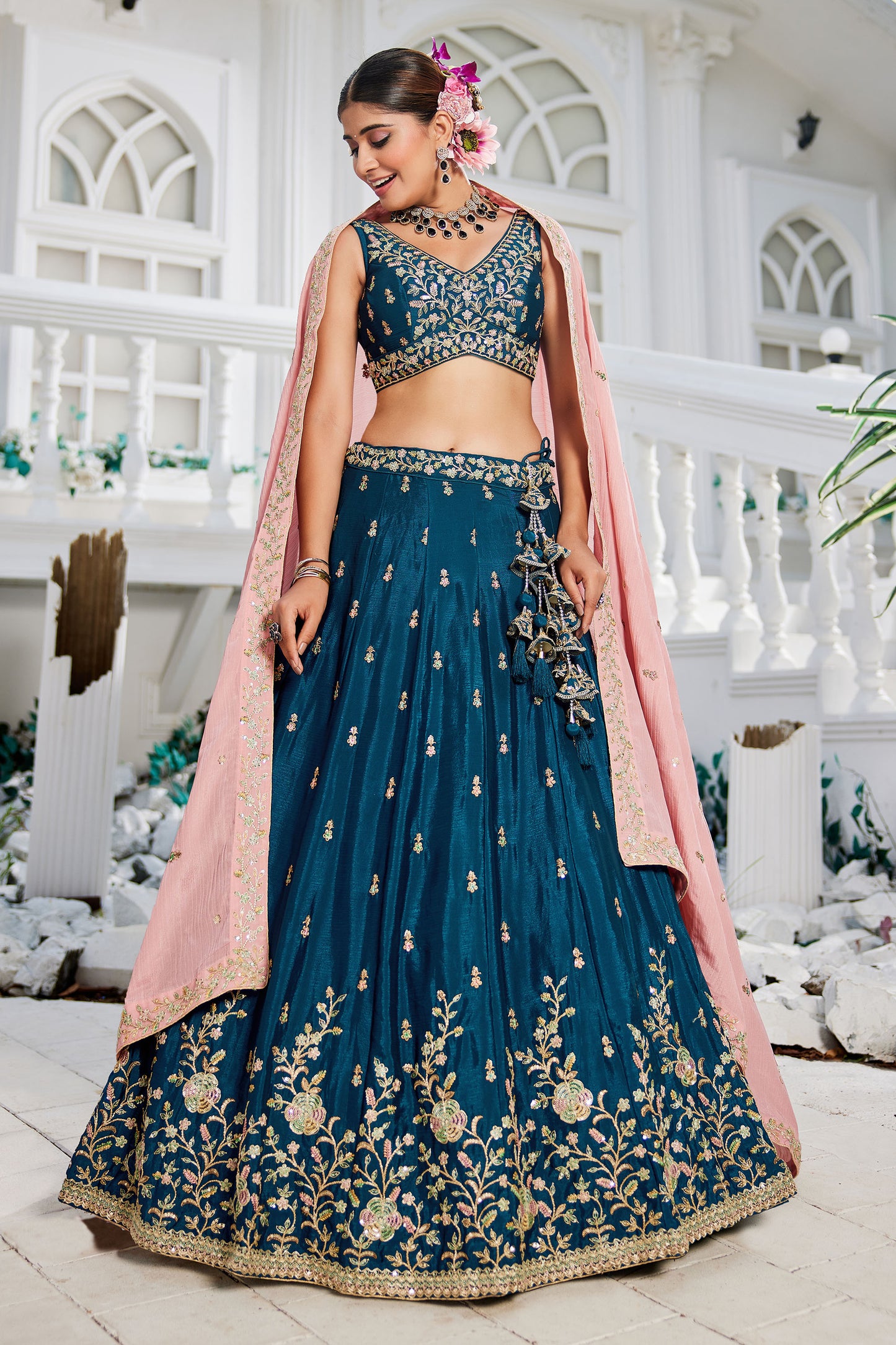 Navy blue colour Chiffon Sequins embroidery Lehenga choli & Dupatta