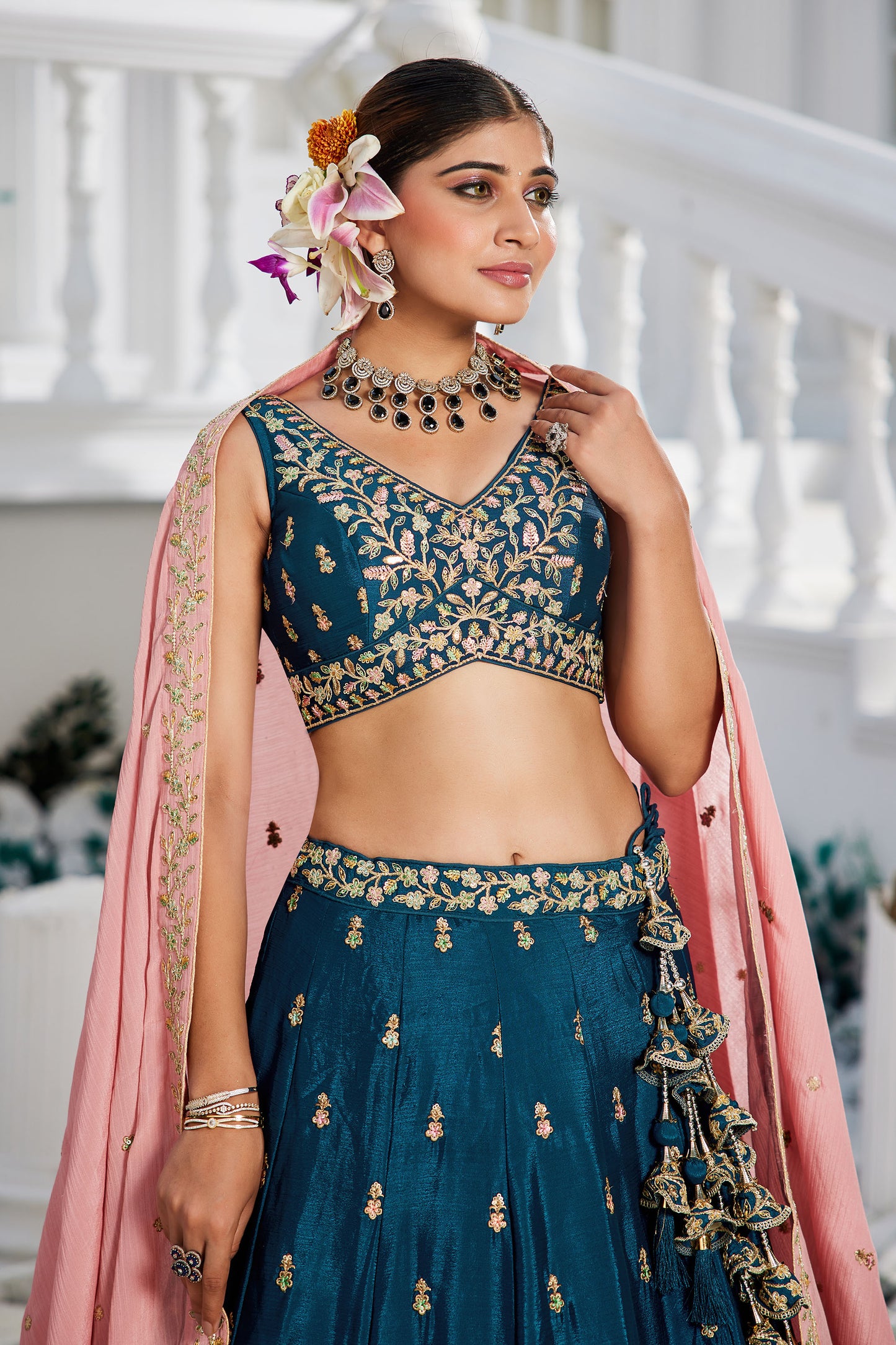 Navy blue colour Chiffon Sequins embroidery Lehenga choli & Dupatta
