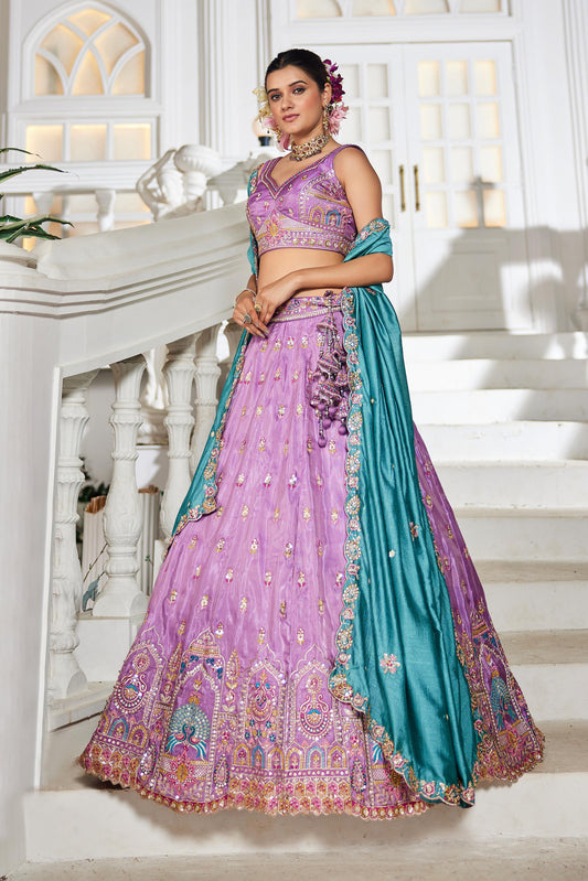 Lavender colour Tissue Sequinse embroidery Lehenga choli & Dupatta