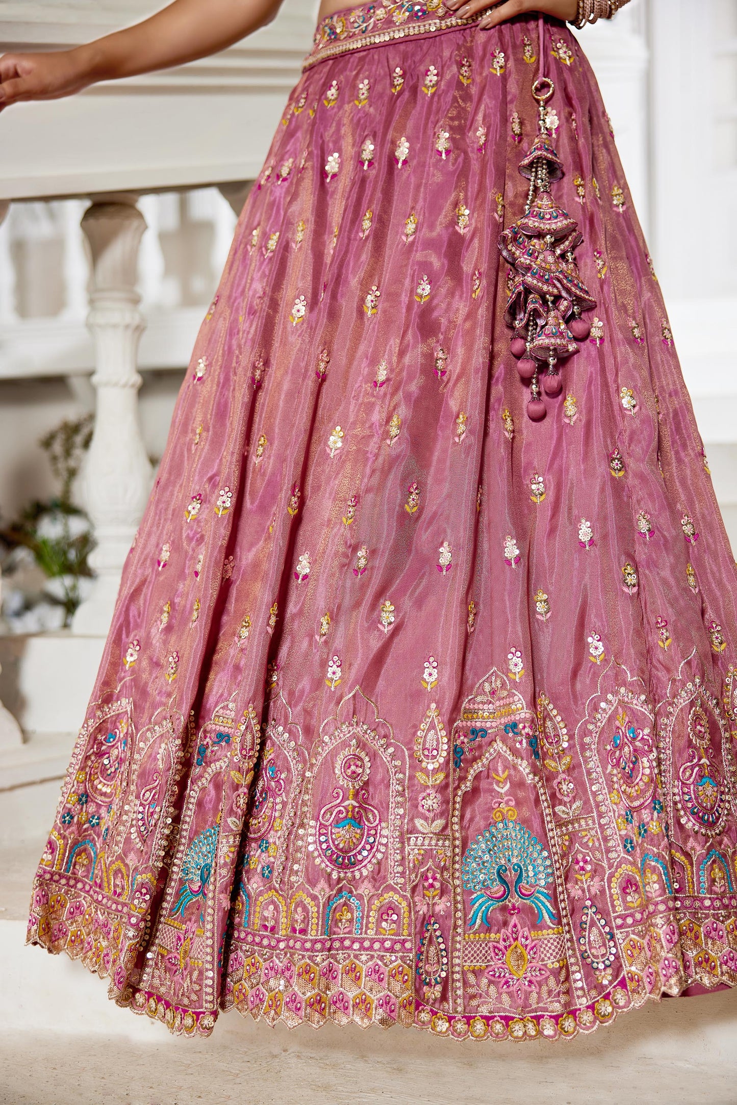 Pink colour Tissue Sequinse embroidery Lehenga choli & Dupatta