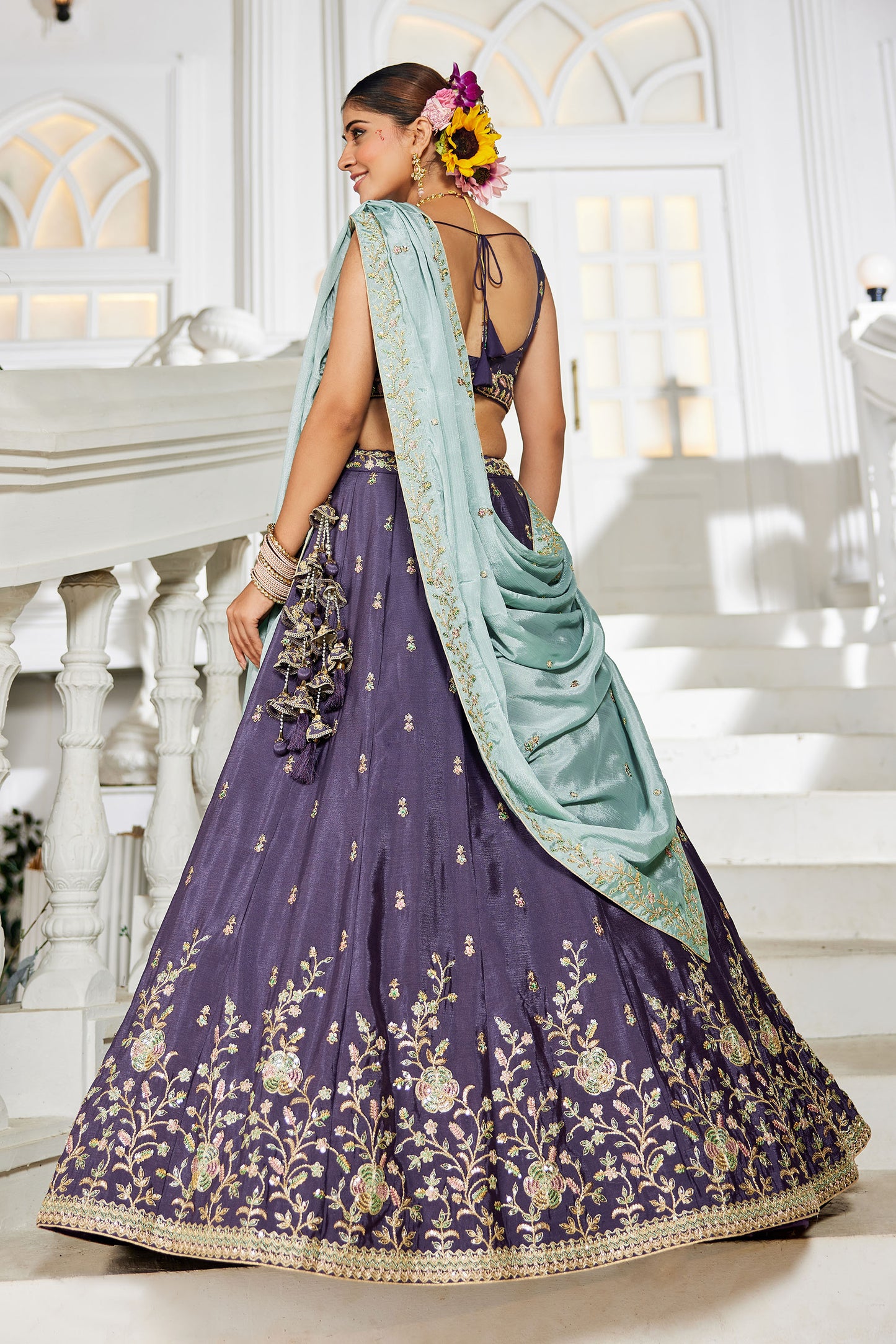 Violet colour Chiffon Sequins embroidery Lehenga choli & Dupatta