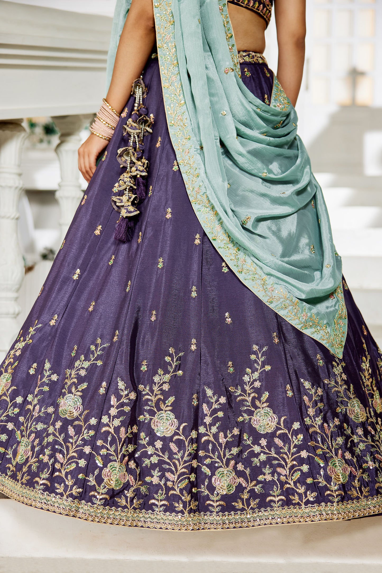 Violet colour Chiffon Sequins embroidery Lehenga choli & Dupatta