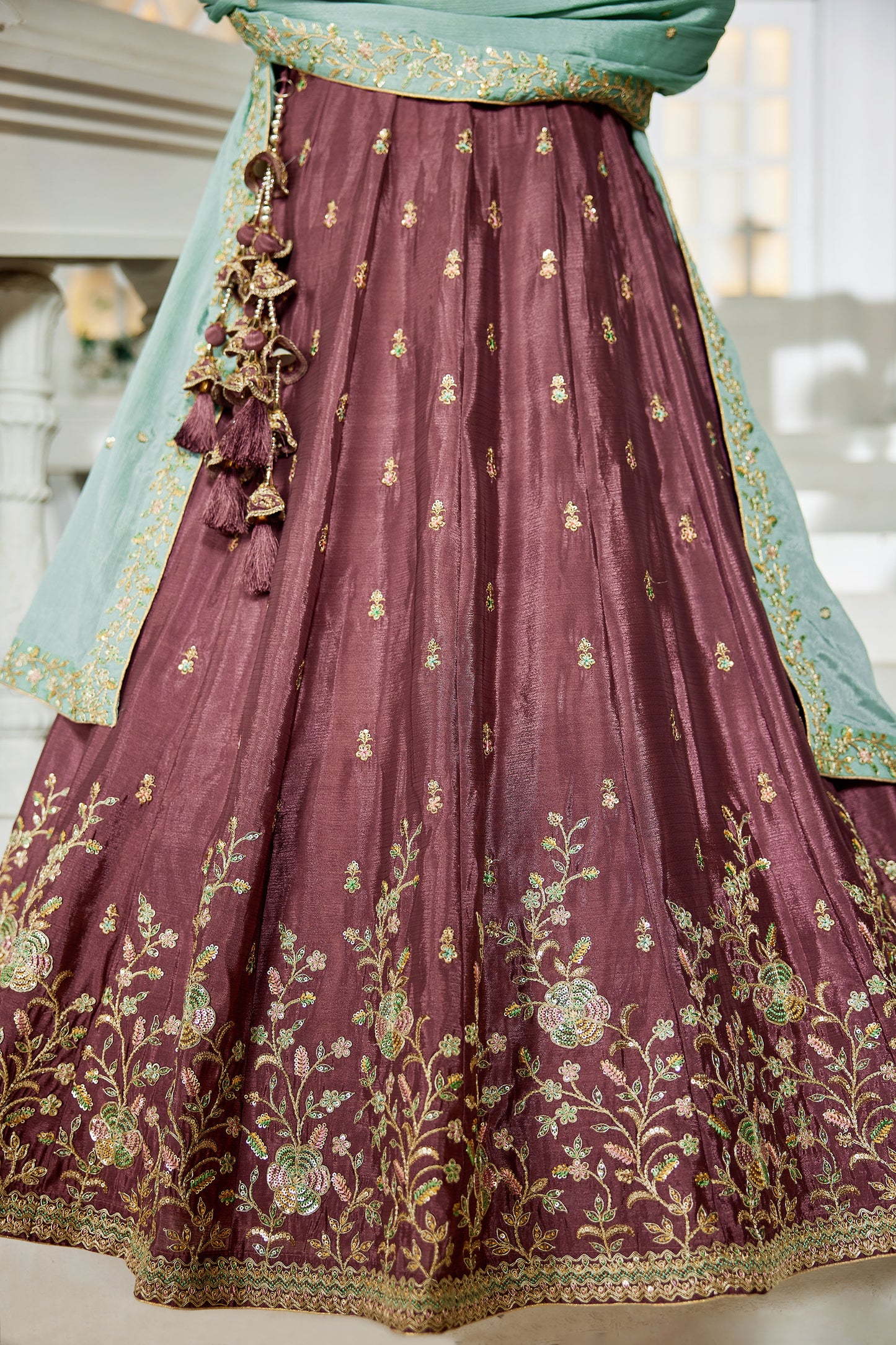 Rose gold colour Chiffon Sequins embroidery Lehenga choli & Dupatta