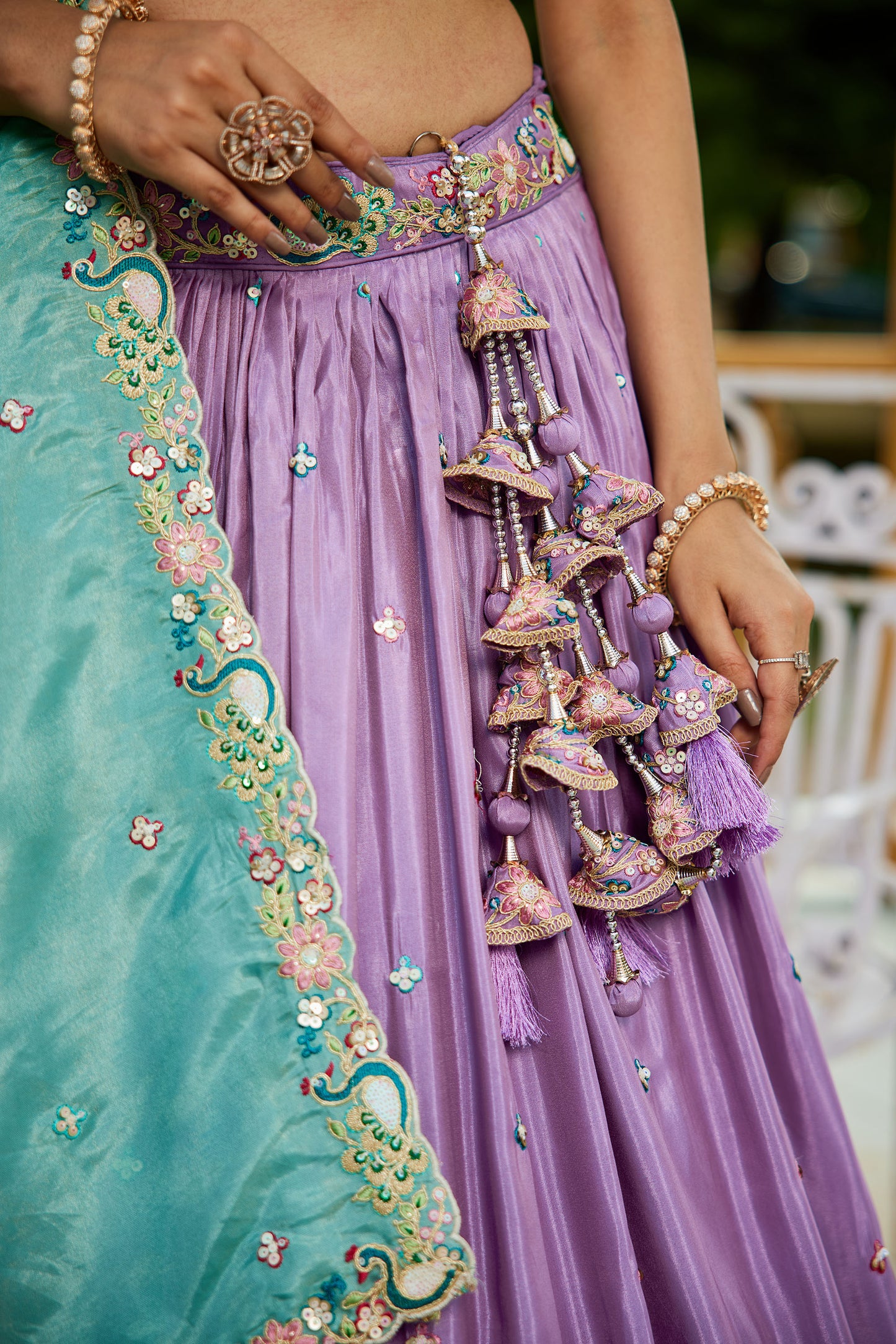 Lavender colour Satin Sequins embroidery Lehenga choli & Dupatta