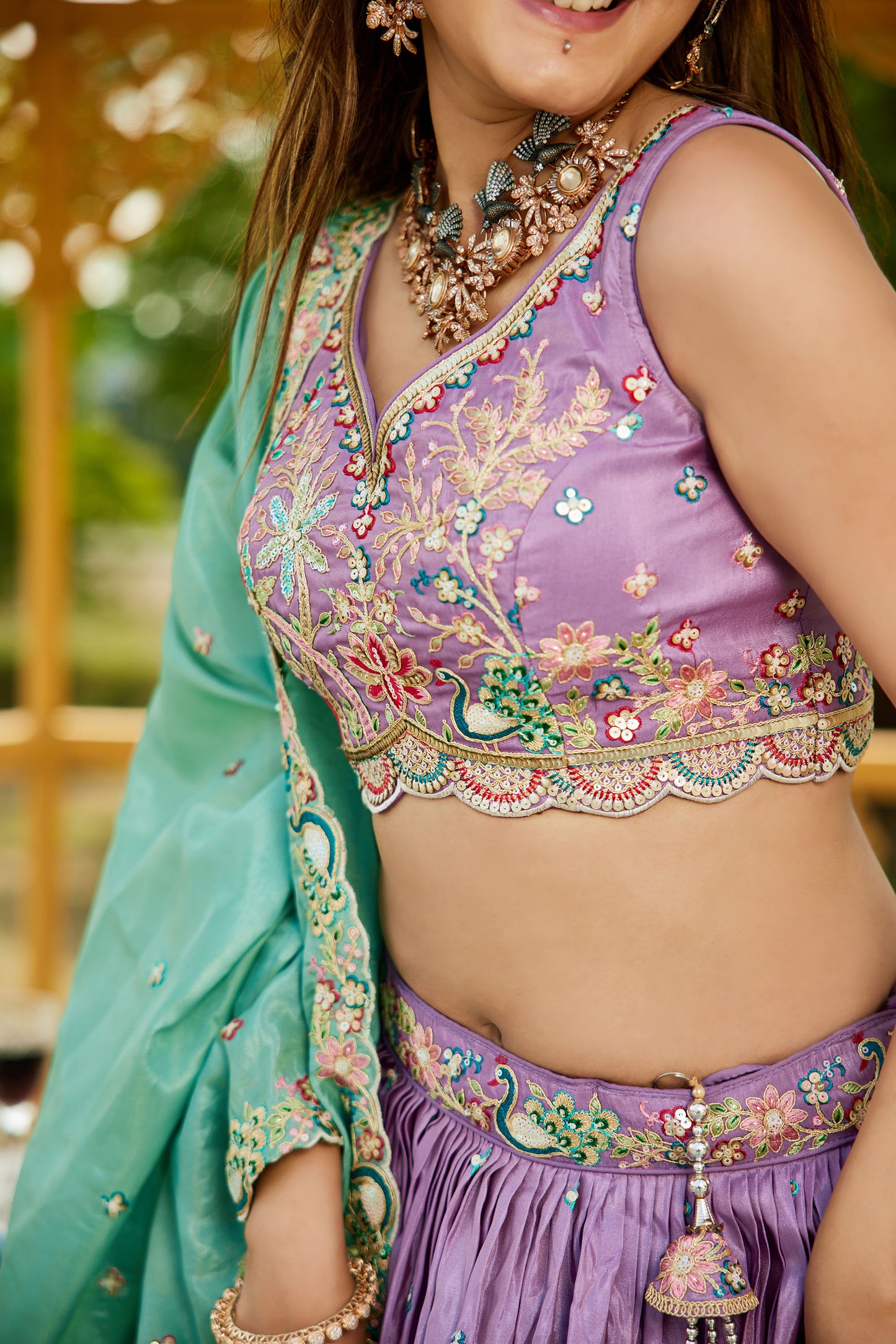 Lavender colour Satin Sequins embroidery Lehenga choli & Dupatta