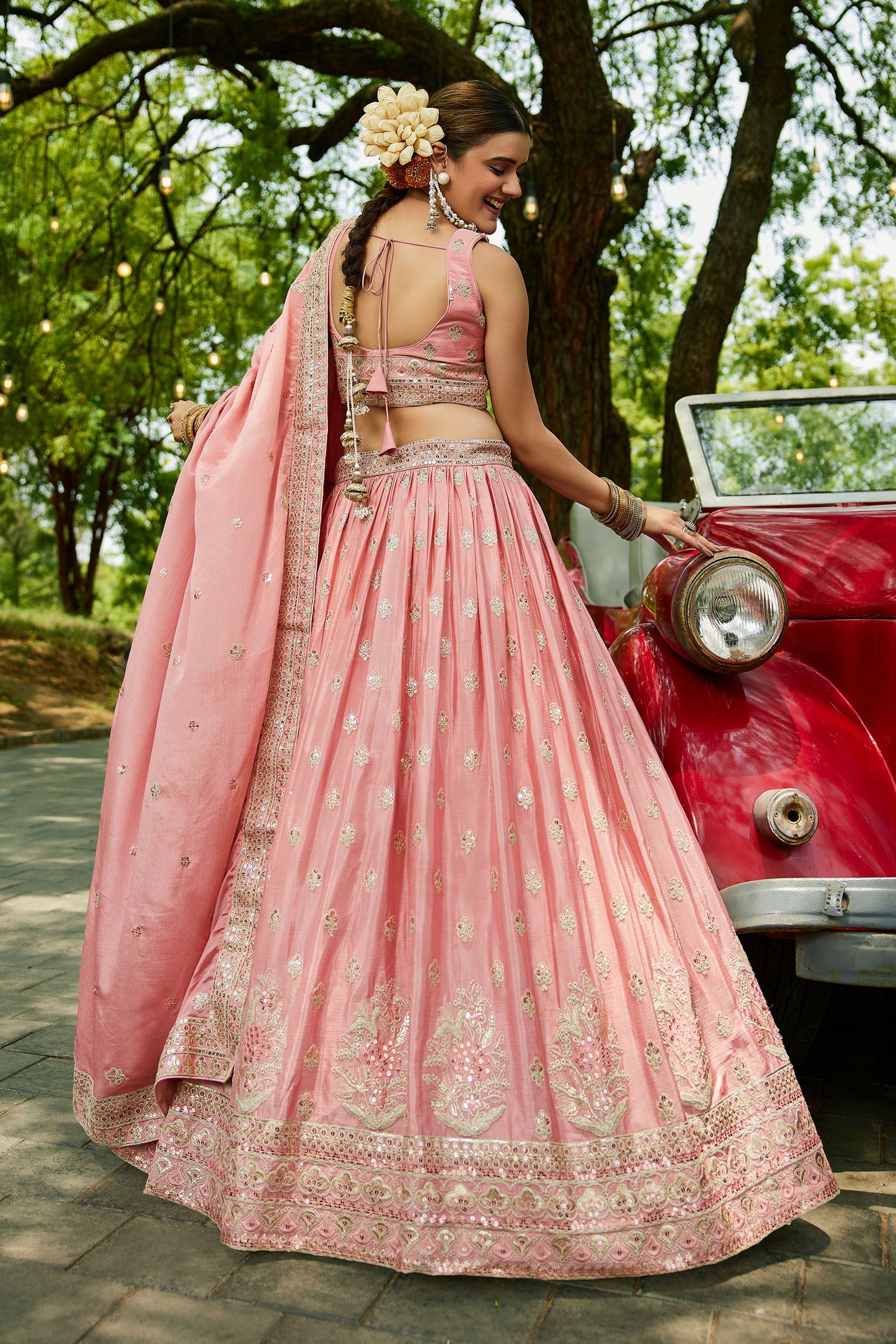 Pink colour Chiffon Sequins embroidery Lehenga choli & Dupatta