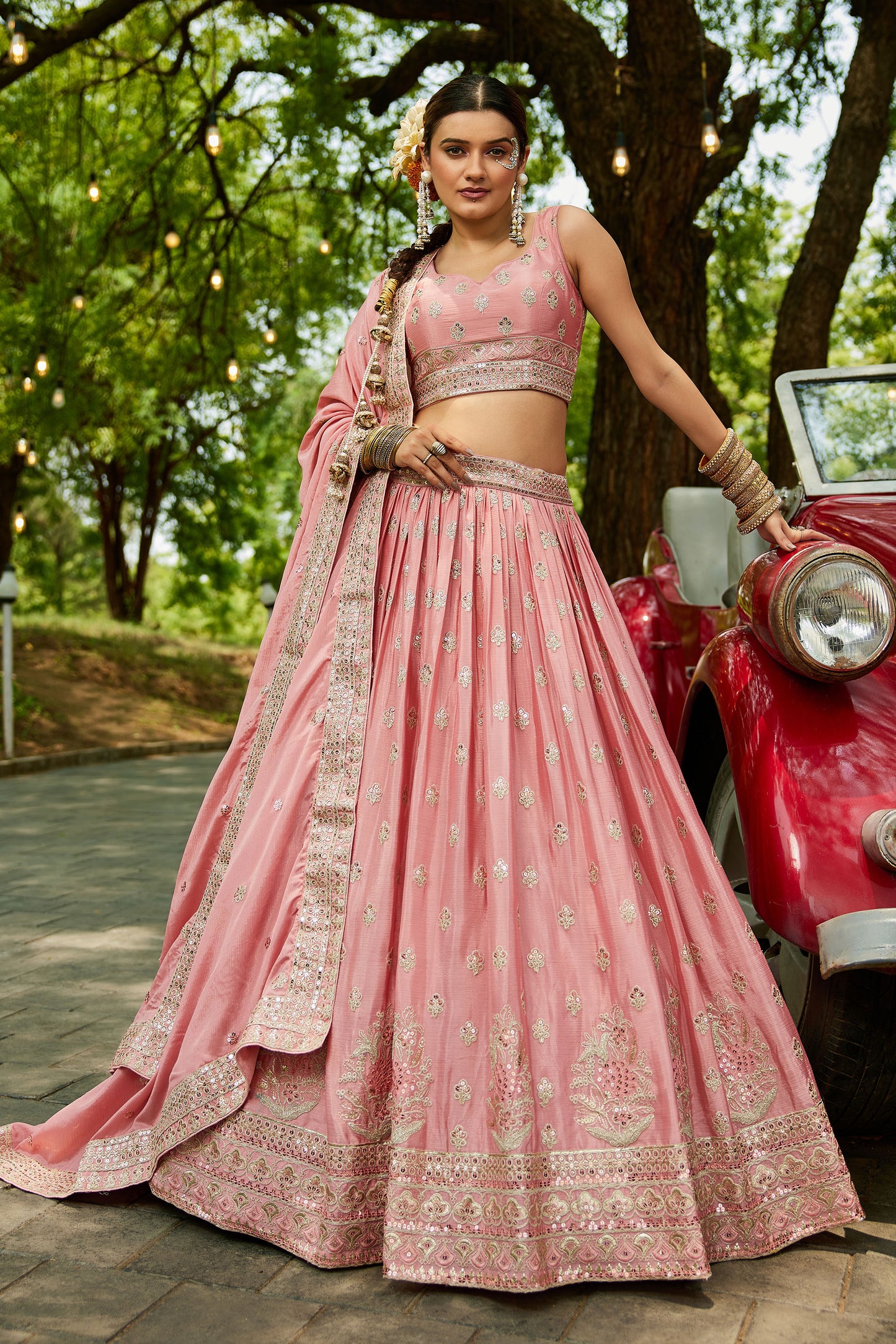 Pink colour Chiffon Sequins embroidery Lehenga choli & Dupatta