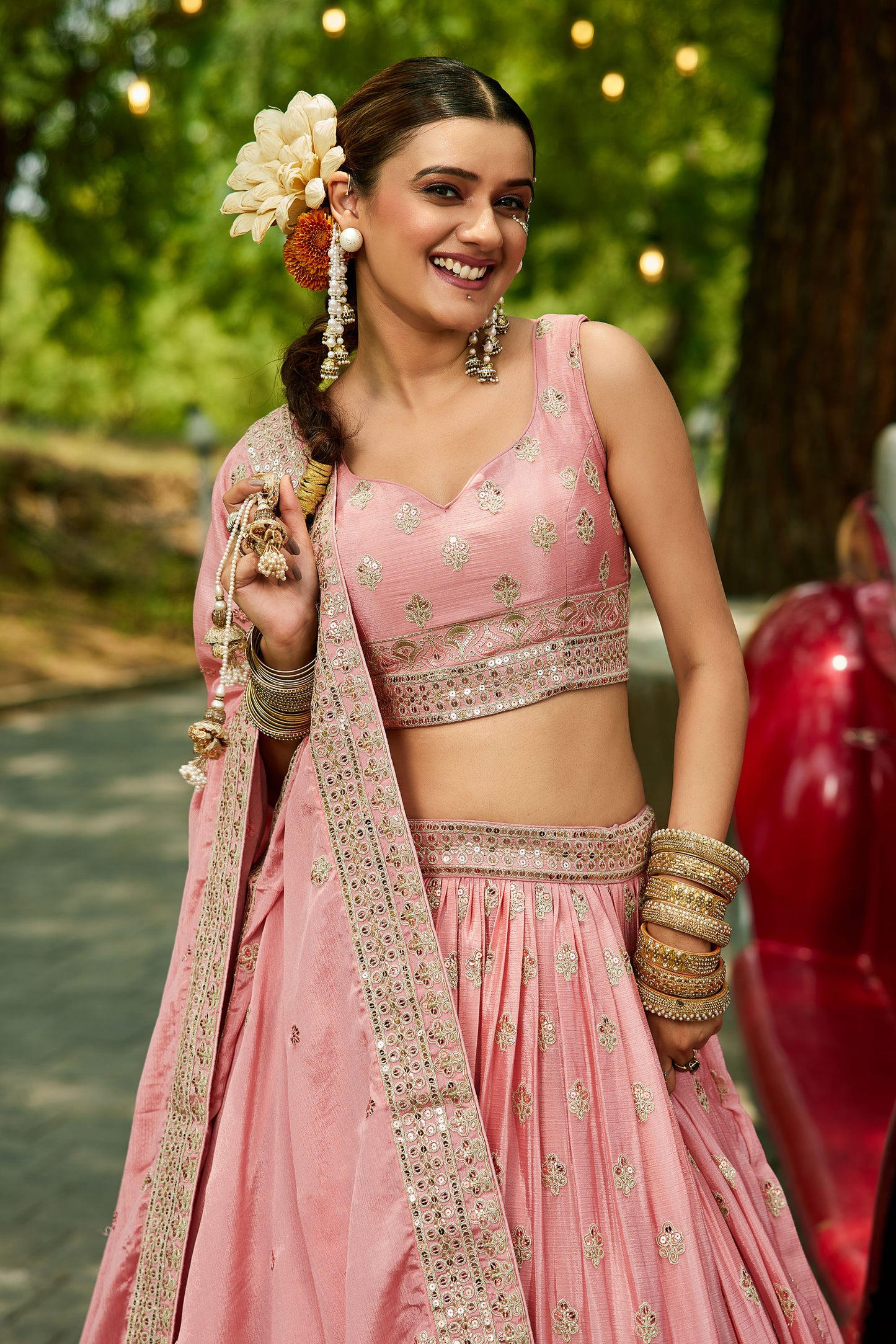 Pink colour Chiffon Sequins embroidery Lehenga choli & Dupatta