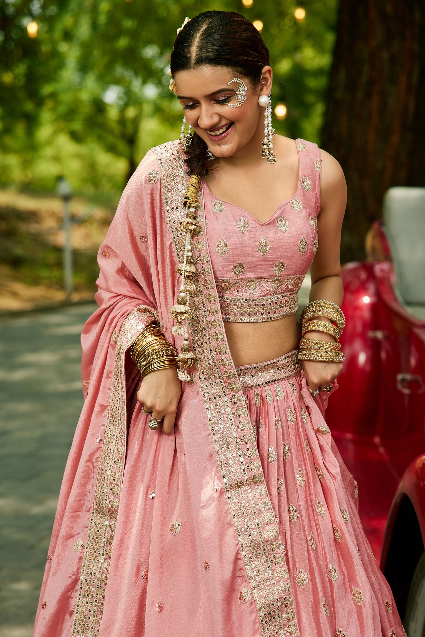 Pink colour Chiffon Sequins embroidery Lehenga choli & Dupatta