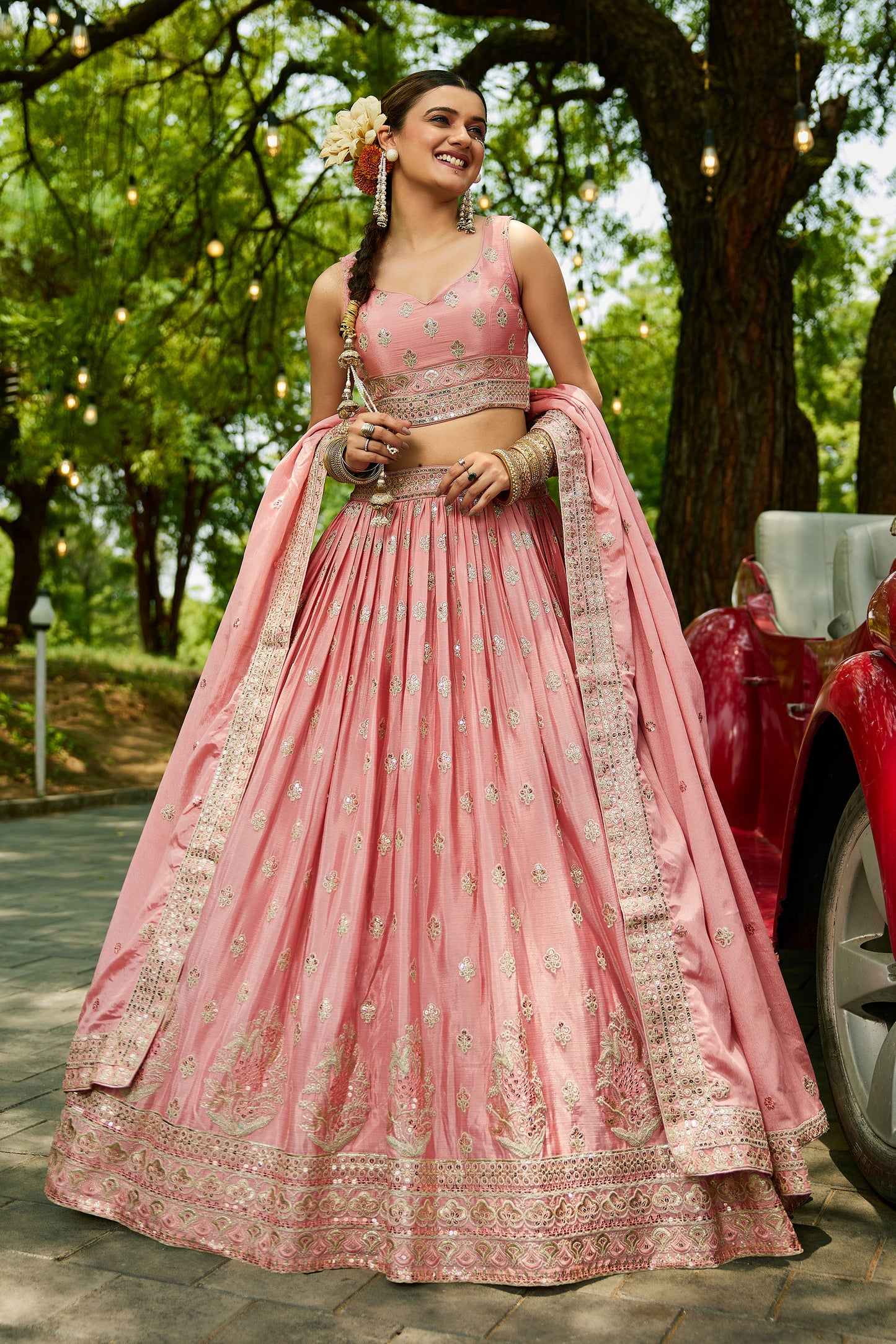 Pink colour Chiffon Sequins embroidery Lehenga choli & Dupatta