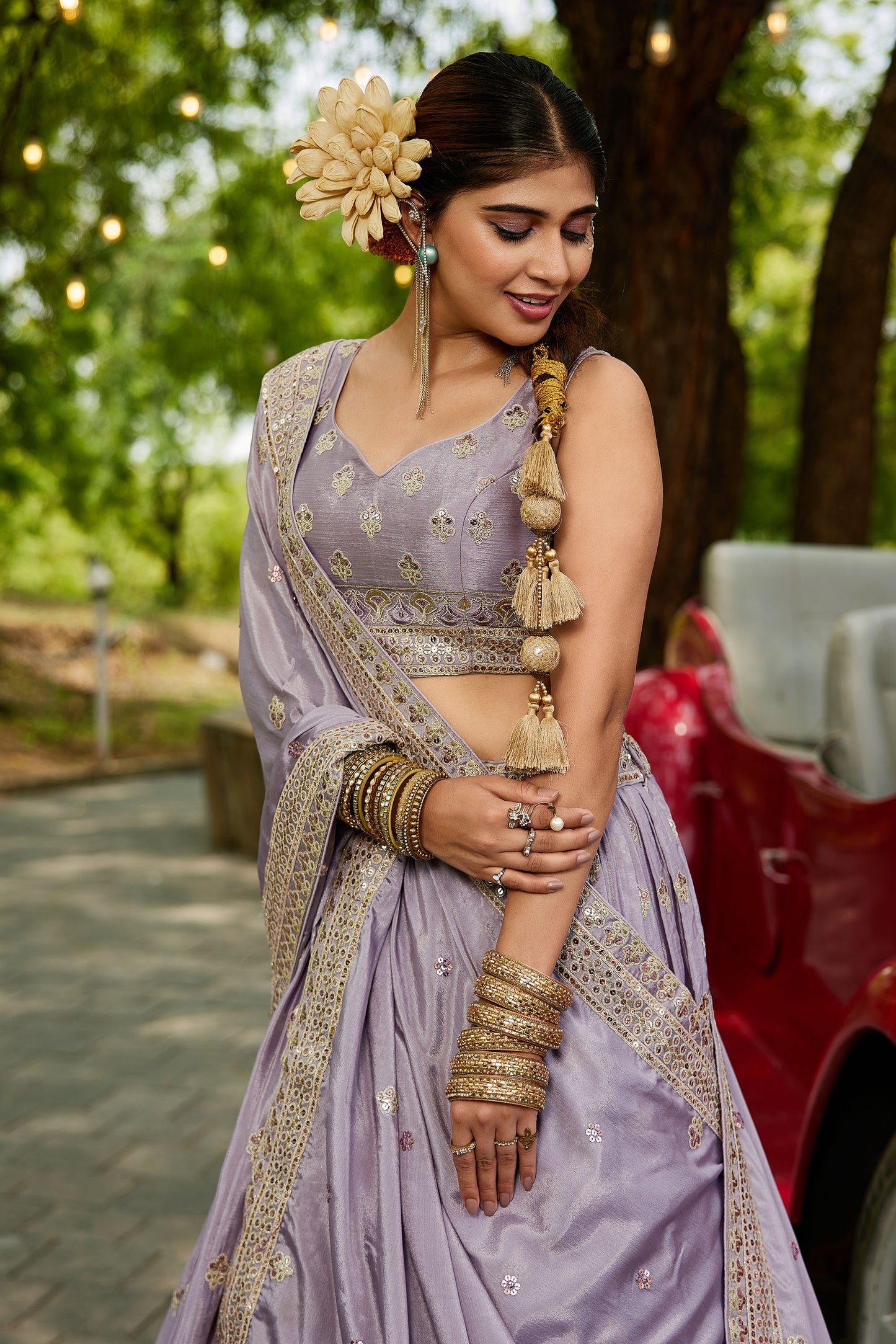 Mauve colour Chiffon Sequins embroidery Lehenga choli & Dupatta