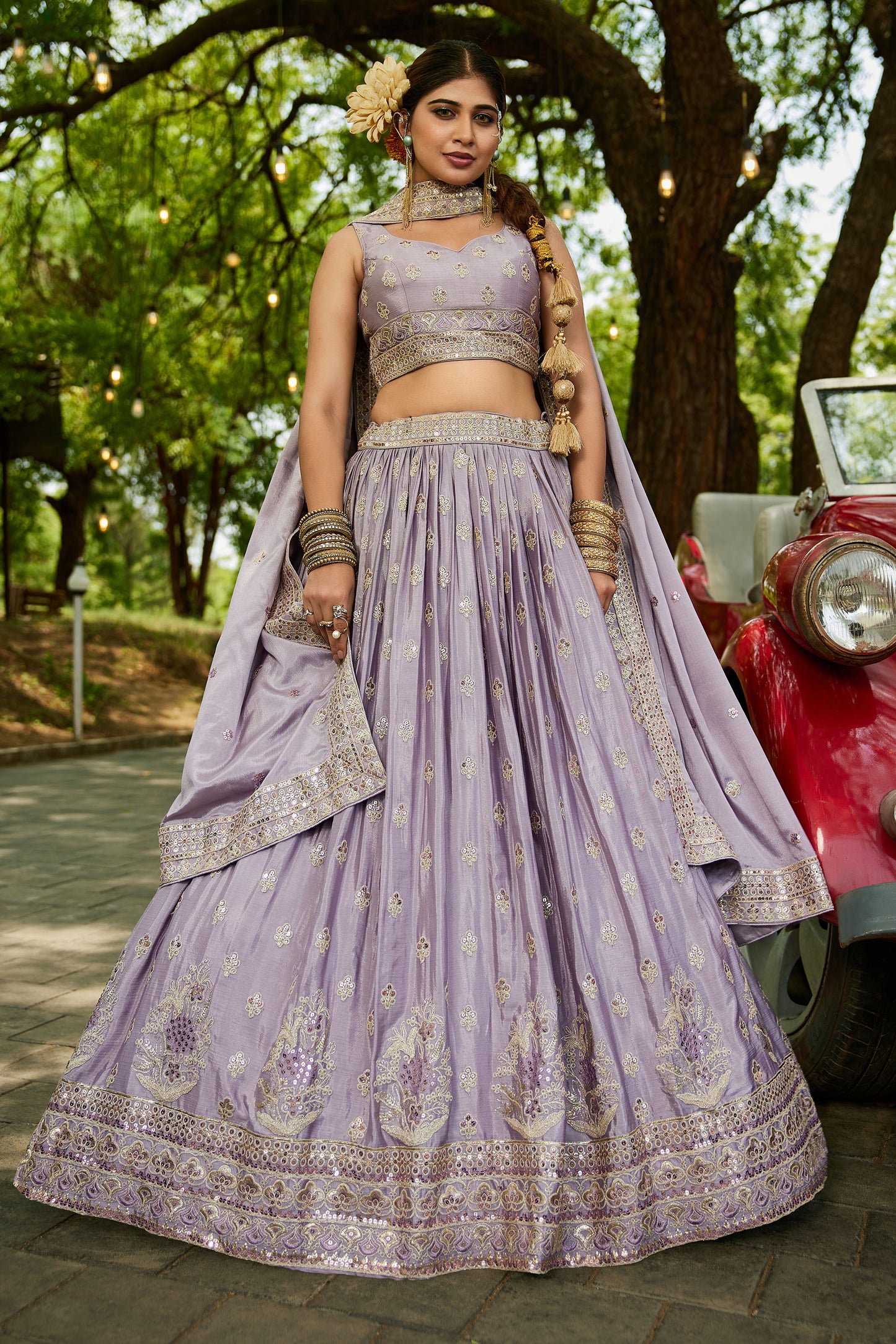Mauve colour Chiffon Sequins embroidery Lehenga choli & Dupatta