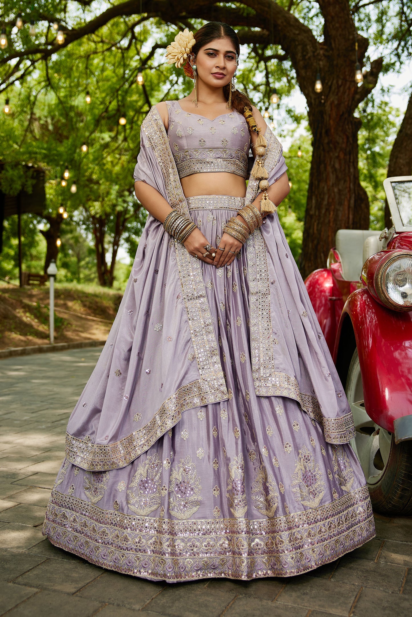 Mauve colour Chiffon Sequins embroidery Lehenga choli & Dupatta