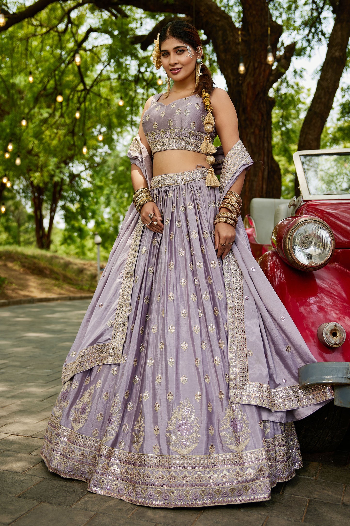Mauve colour Chiffon Sequins embroidery Lehenga choli & Dupatta
