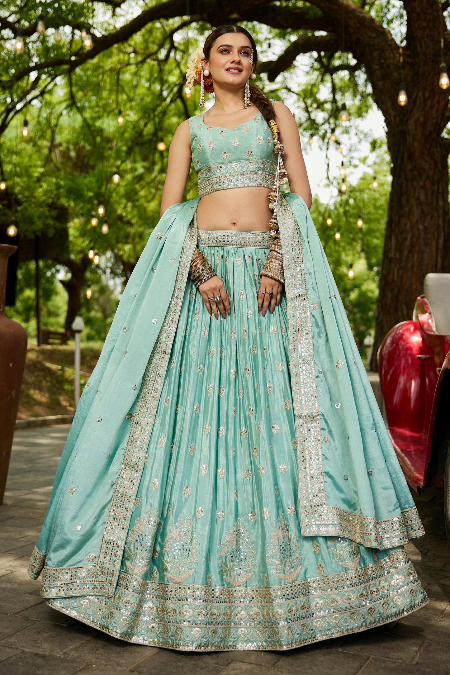 Sea green colour Chiffon Sequins embroidery Lehenga choli & Dupatta