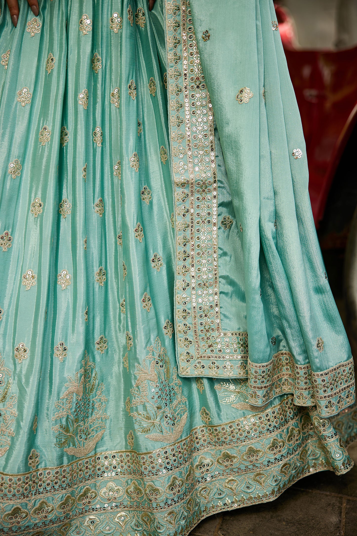 Sea green colour Chiffon Sequins embroidery Lehenga choli & Dupatta